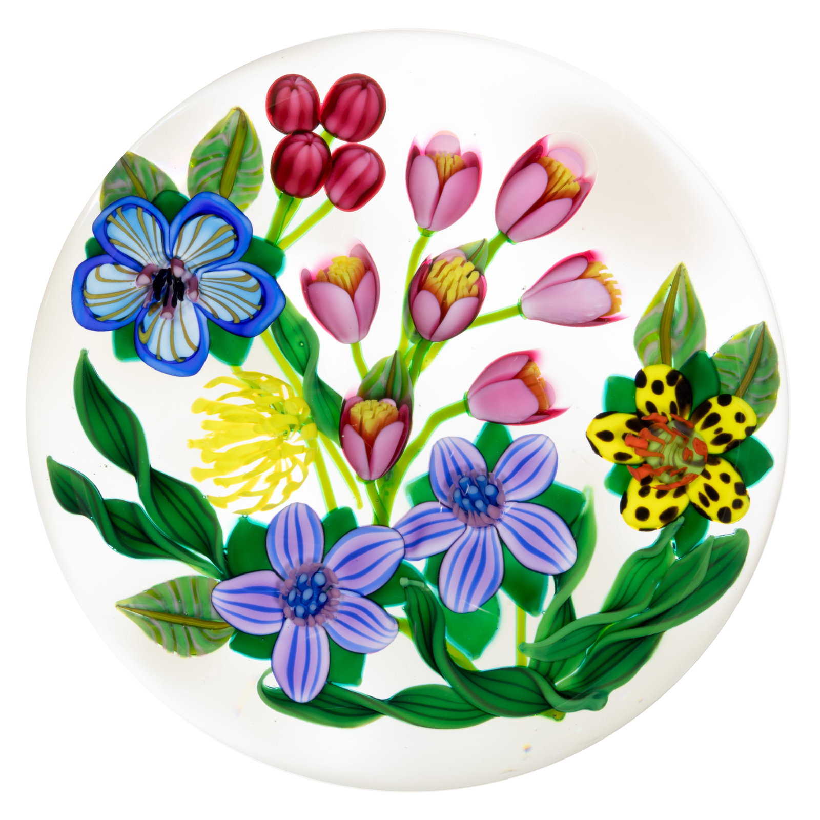KEN ROSENFELD (AMERICAN, B. 1950) FLORAL BOUQUET LAMPWORK STUDIO ART GLASS PAPERWEIGHT (1 of 2)