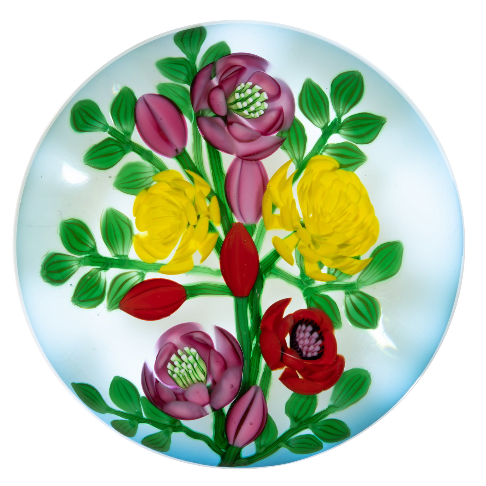 KEN ROSENFELD (AMERICAN, B. 1950) FLORAL BOUQUET LAMPWORK STUDIO ART GLASS PAPERWEIGHT (1 of 2)