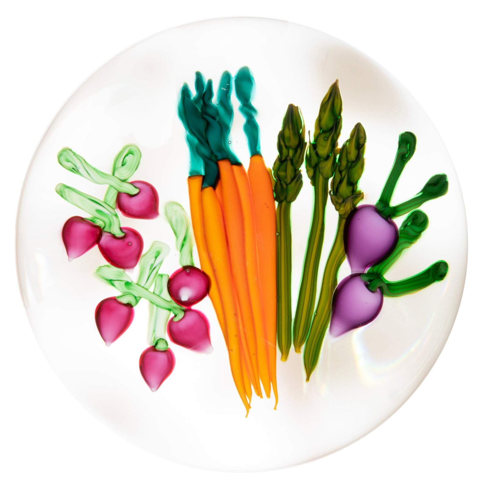 KEN ROSENFELD (AMERICAN, B. 1950) VEGETABLE LINEUP LAMPWORK STUDIO ART GLASS PAPERWEIGHT (1 of 2)