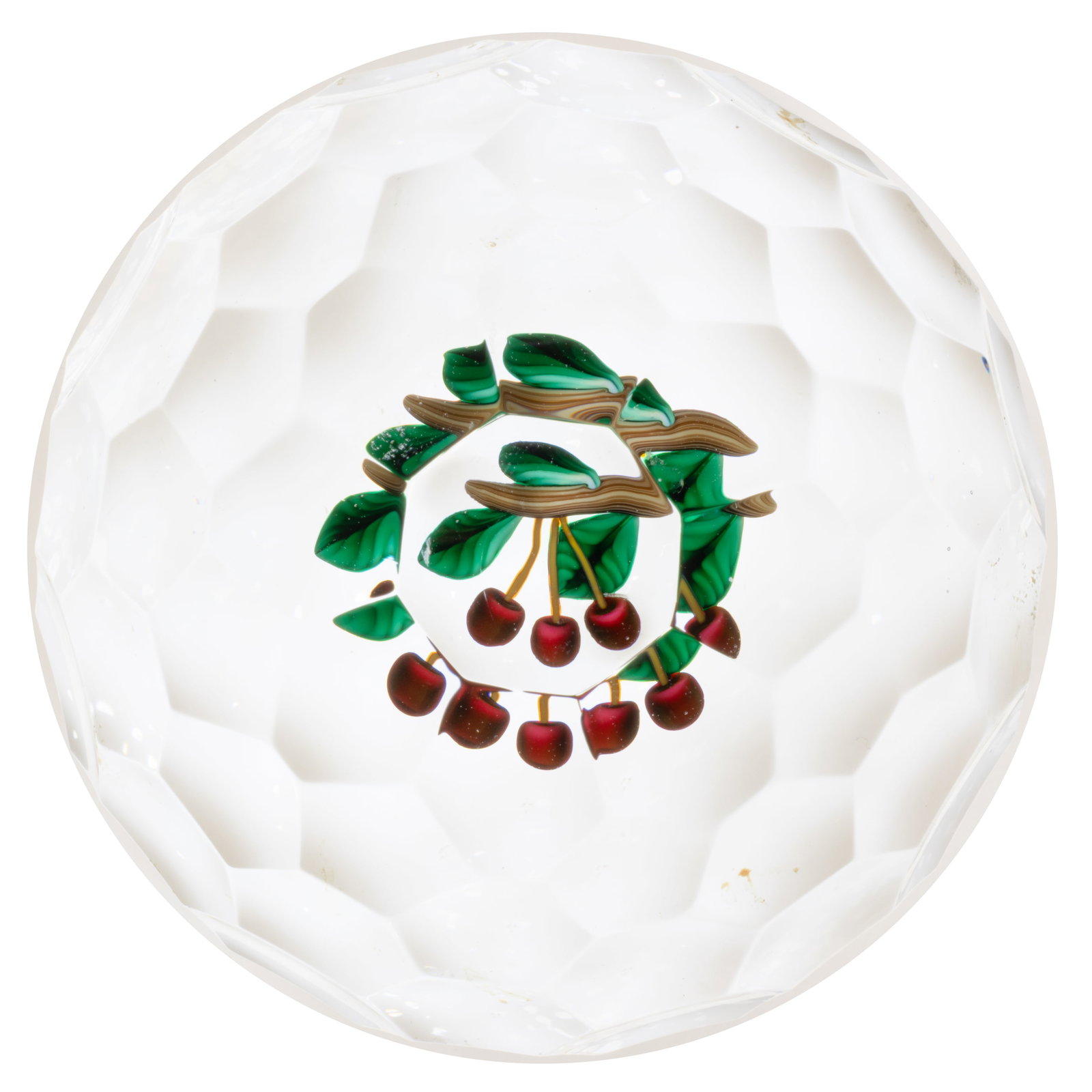 RAY BANFORD (AMERICAN, 1918-2003) BATTUTO CUT CHERRIES LAMPWORK STUDIO ART GLASS PAPERWEIGHT (1 of 2)