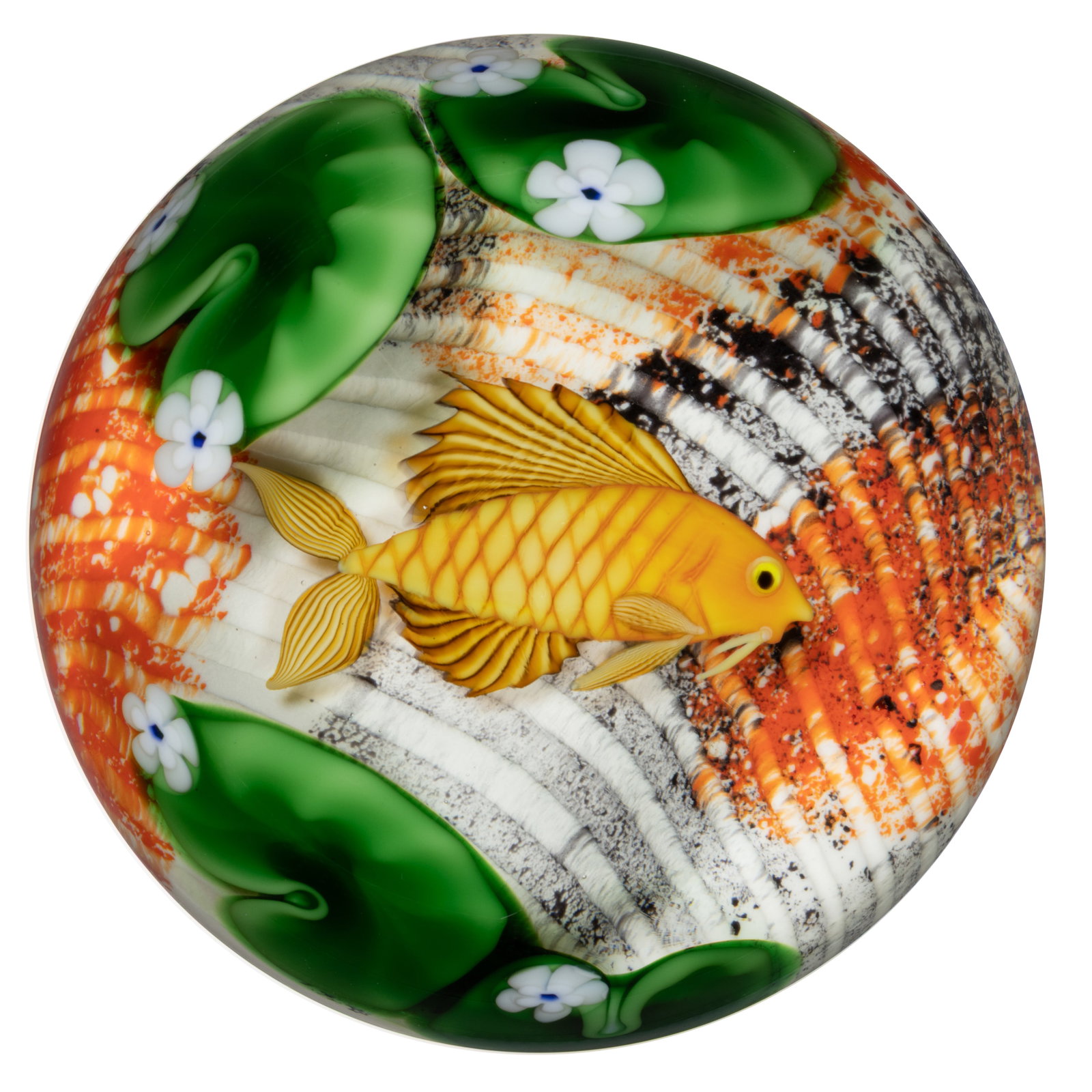 SCOTT BEYERS (AMERICAN, XX/XXI) GOLDFISH IN A POND LAMPWORK STUDIO ART GLASS PAPERWEIGHT (1 of 3)