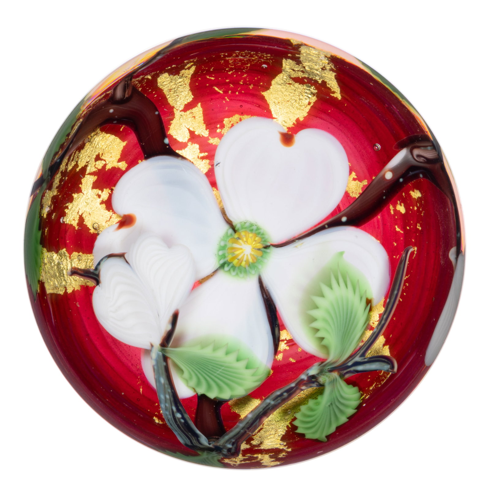 CHRIS SHERWIN (AMERICAN, B. 1968) DOGWOOD FLOWER LAMPWORK STUDIO ART GLASS PAPERWEIGHT (1 of 1)