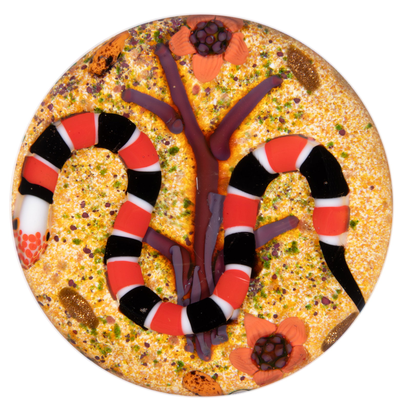 WILLIAM MANSON (SCOTTISH, 1951-2025) SNAKE LAMPWORK STUDIO ART GLASS PAPERWEIGHT (1 of 2)