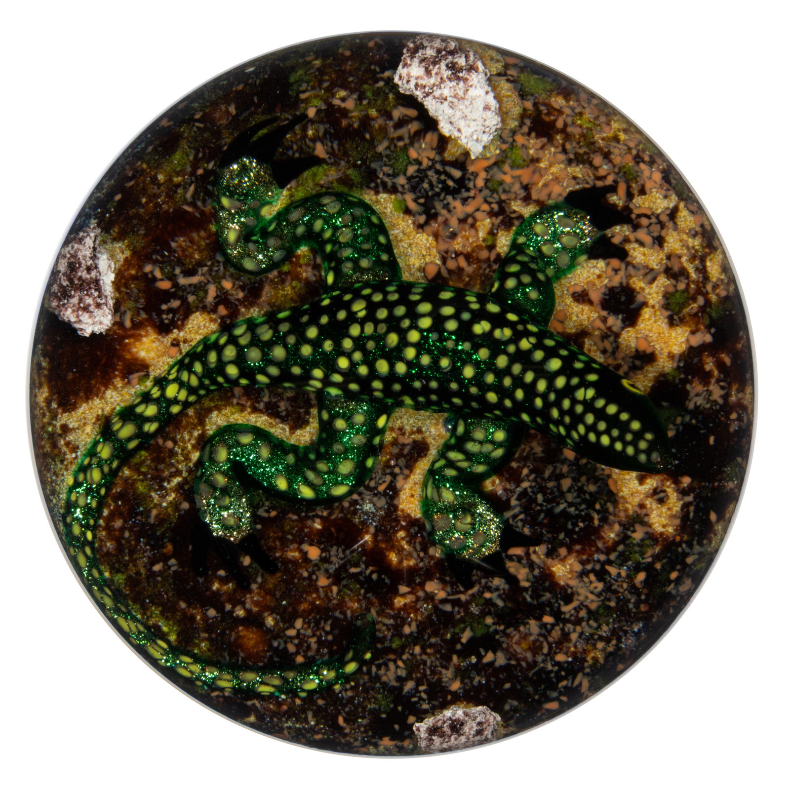 WILLIAM MANSON (SCOTTISH, 1951-2025) SALAMANDER LAMPWORK STUDIO ART GLASS PAPERWEIGHT (1 of 2)