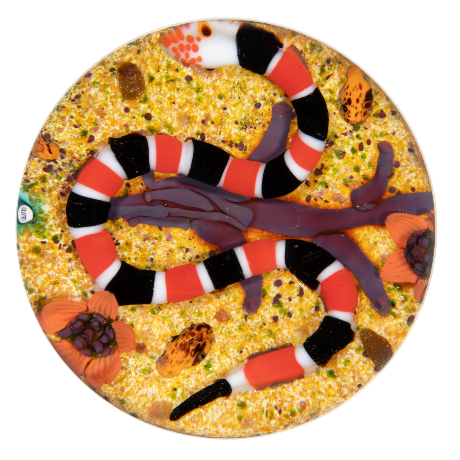 WILLIAM MANSON (SCOTTISH, 1951-2025) SLITHERING SNAKE LAMPWORK STUDIO ART GLASS PAPERWEIGHT (1 of 2)