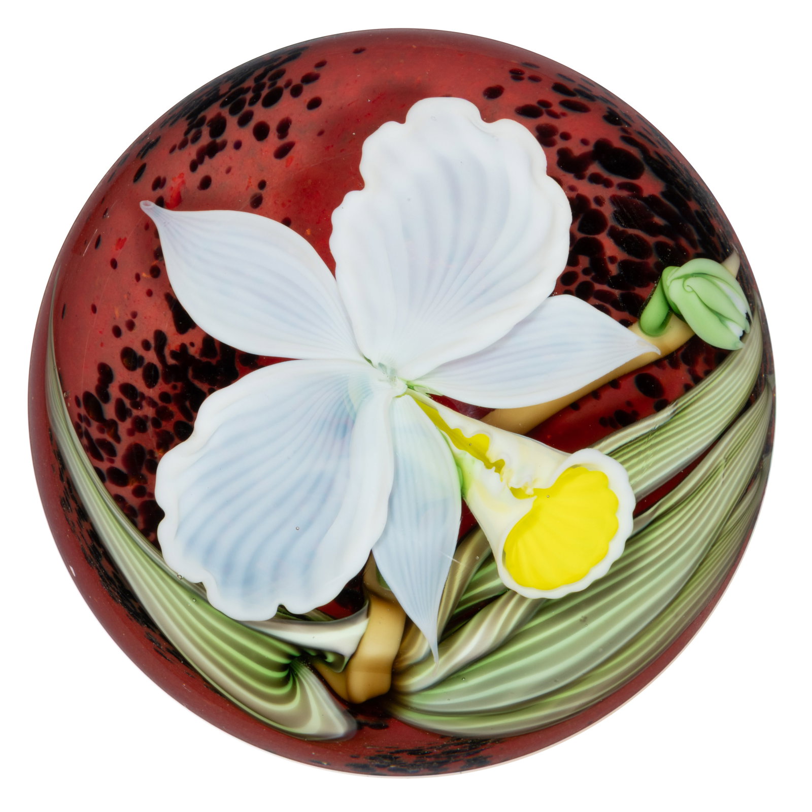 ORIENT AND FLUME WHITE IRIS LAMPWORK STUDIO ART GLASS PAPERWEIGHT (1 of 3)