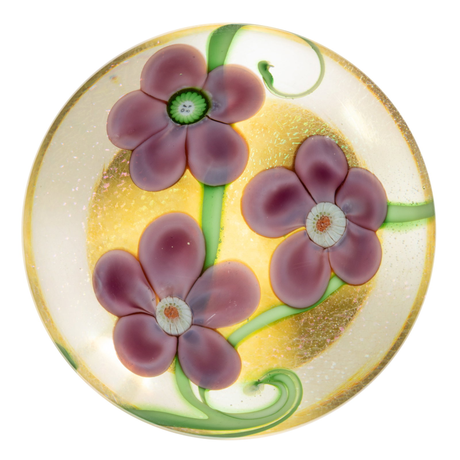 ORIENT AND FLUME LAVENDER FLOWERS LAMPWORK STUDIO ART GLASS PAPERWEIGHT (1 of 3)
