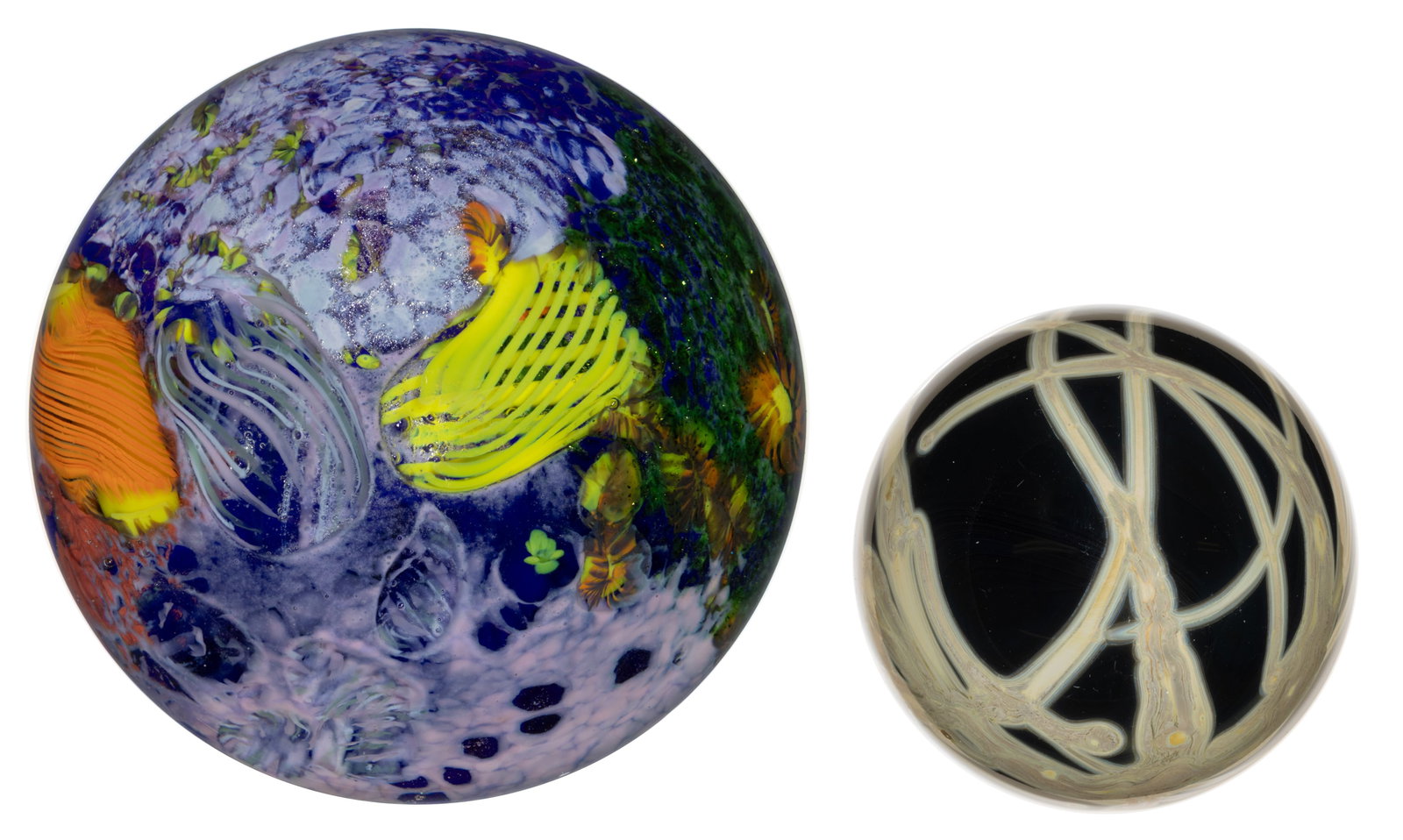 DREW EBELHARE (AMERICAN, B. 1950) STUDIO ART GLASS PAPERWEIGHTS, LOT OF TWO (1 of 4)