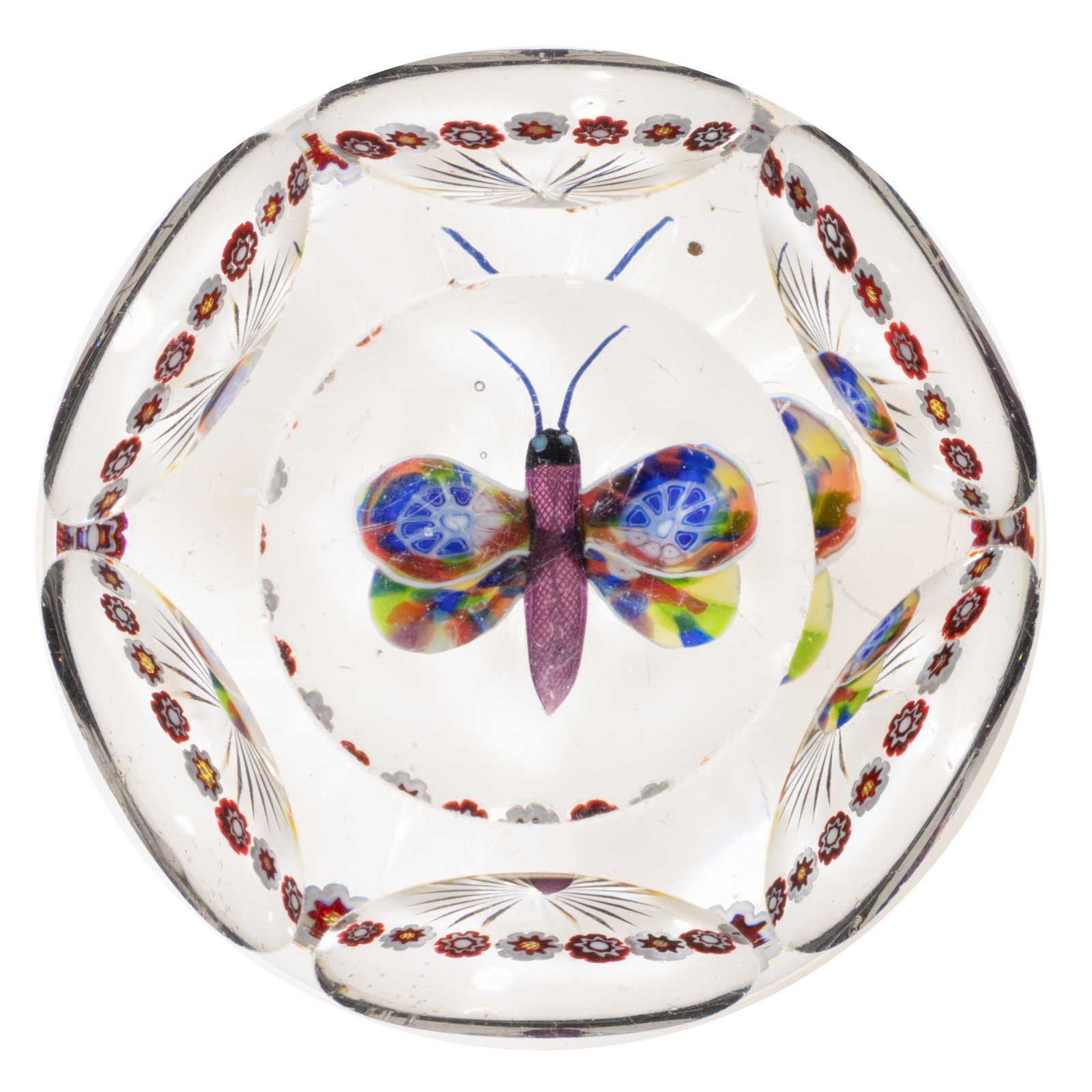 ANTIQUE BACCARAT MILLEFIORI BUTTERFLY ART GLASS PAPERWEIGHT (1 of 2)