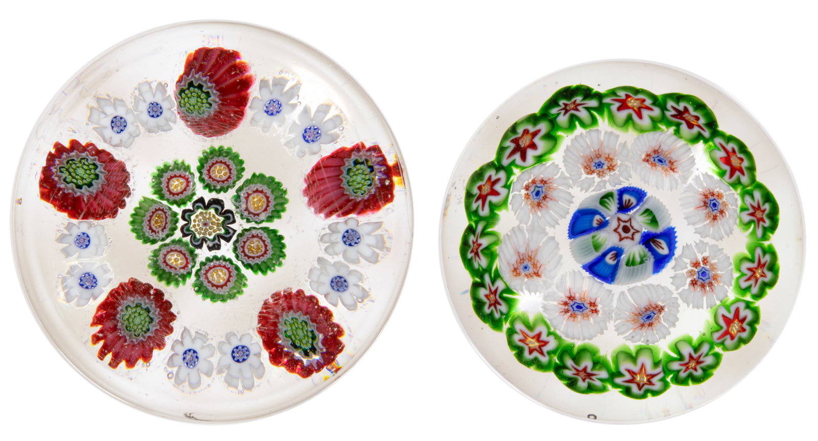ANTIQUE BACCARAT CONCENTRIC MILLEFIORI ART GLASS MINIATURE PAPERWEIGHTS, LOT OF TWO (1 of 3)