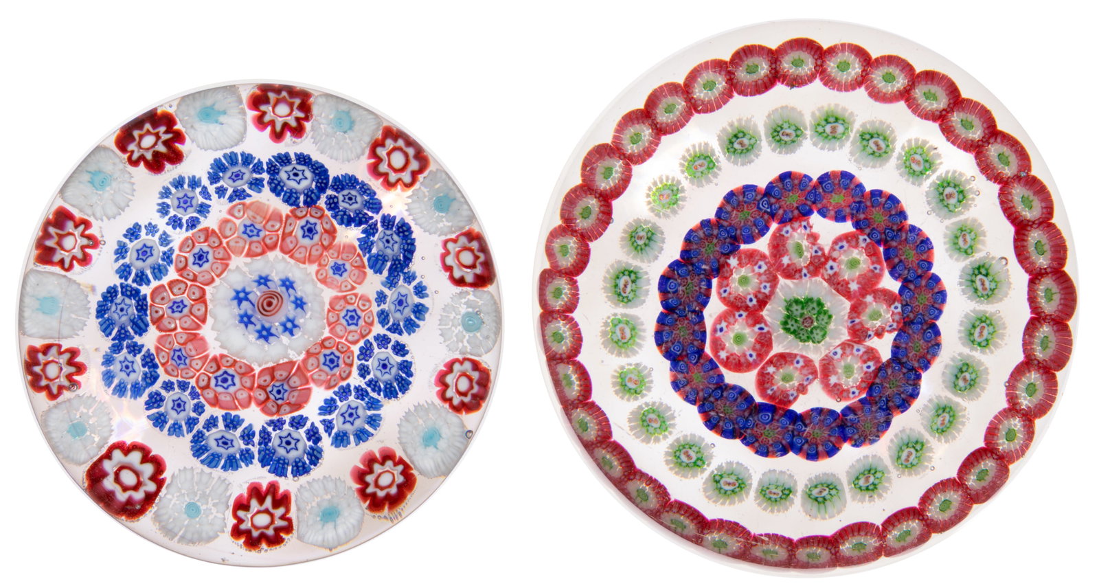 ANTIQUE BACCARAT CONCENTRIC MILLEFIORI ART GLASS PAPERWEIGHTS, LOT OF TWO (1 of 3)