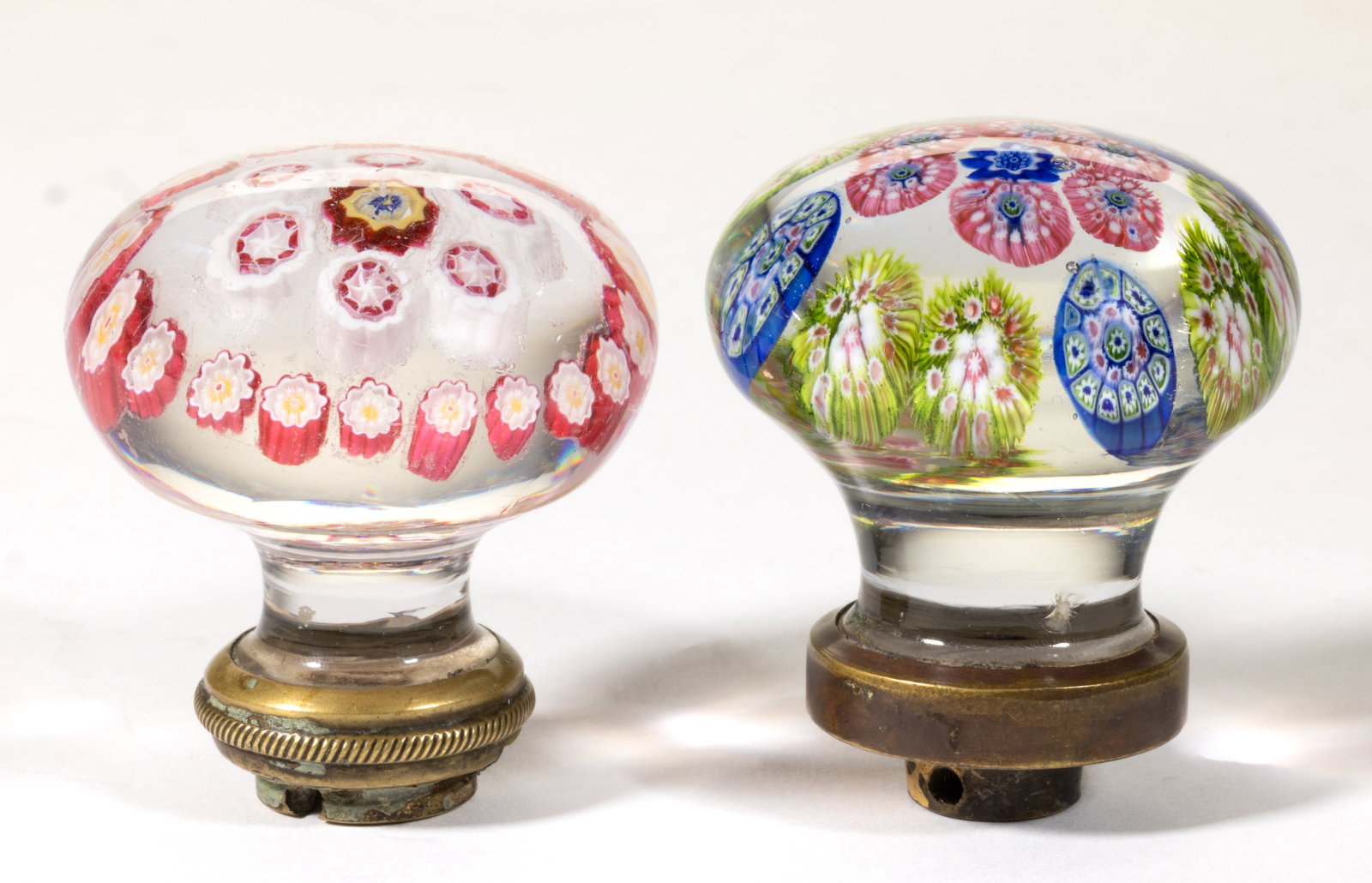 ANTIQUE NEW ENGLAND CONCENTRIC MILLEFIORI ART GLASS DOOR KNOBS, LOT OF TWO (1 of 3)