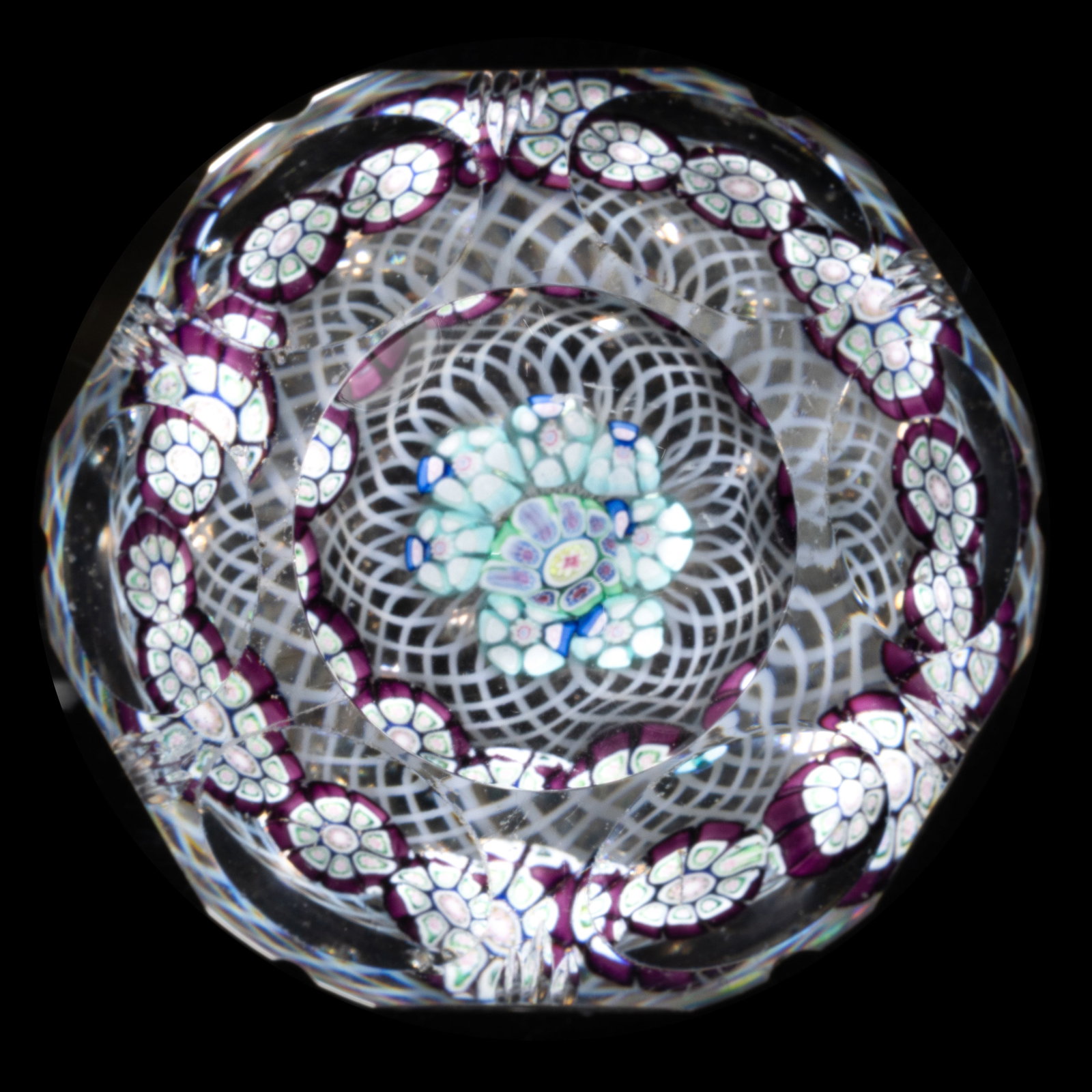ANTIQUE CUT SPIKED PUNTY CONCENTRIC MILLEFIORI ART GLASS PAPERWEIGHT (1 of 2)