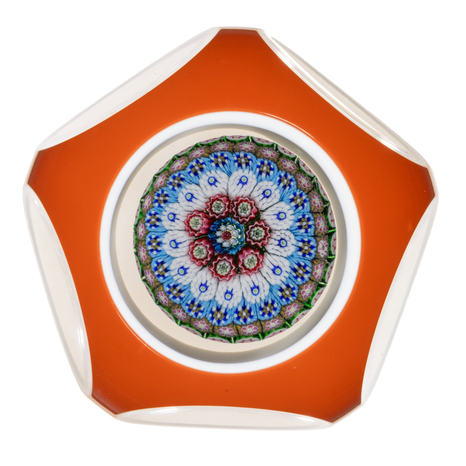 VINTAGE SAINT-LOUIS DOUBLE-OVERLAY CONCENTRIC MUSHROOM MILLEFIORI ART GLASS PAPERWEIGHT (1 of 2)