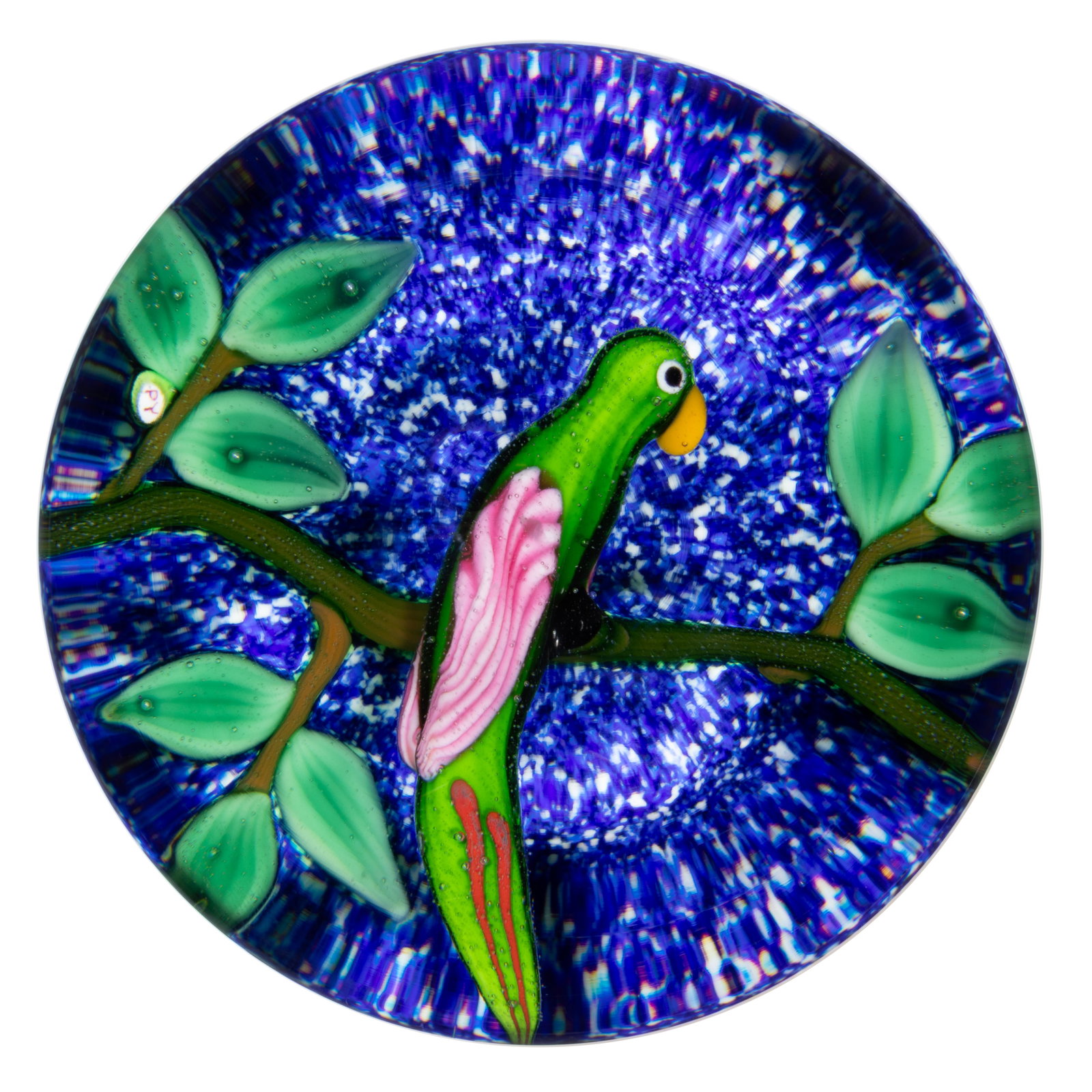 PAUL YSART (SCOTTISH, 1904-1979) TROPICAL BIRD ON BRANCH LAMPWORK STUDIO ART GLASS FOOTED (1 of 2)