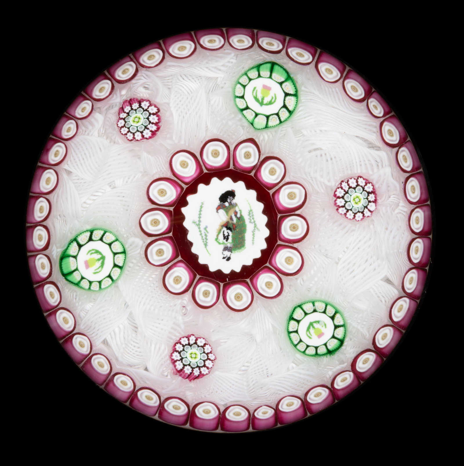 UNIQUE ONE-OF-A-KIND PERTHSHIRE PIPER SILHOUETTE MILLEFIORI ART GLASS PAPERWEIGHT (1 of 2)