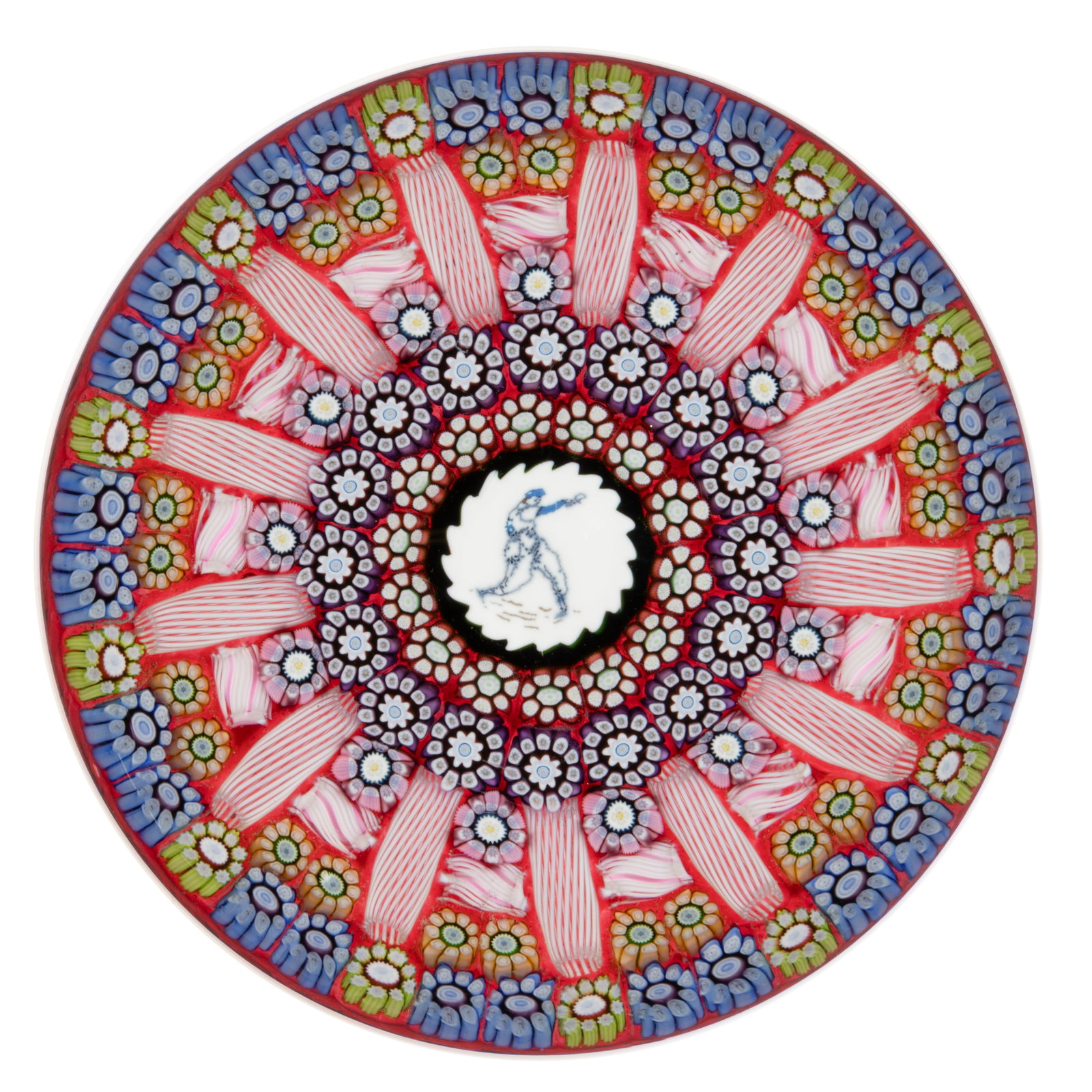 UNIQUE ONE-OF-A-KIND PERTHSHIRE BASEBALL PLAYER SILHOUETTE MILLEFIORI ART GLASS PAPERWEIGHT (1 of 2)