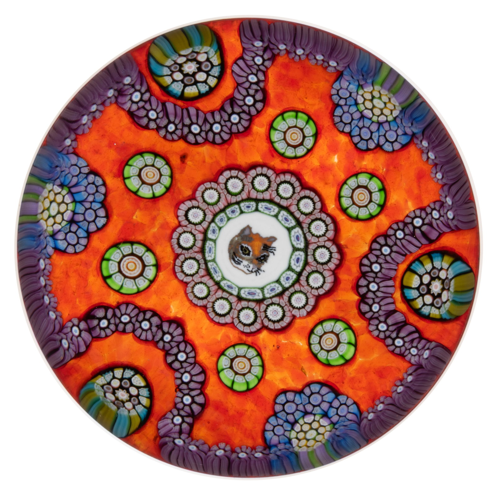 VINTAGE PERTHSHIRE CAT SILHOUETTE MILLEFIORI ART GLASS PAPERWEIGHT (1 of 2)