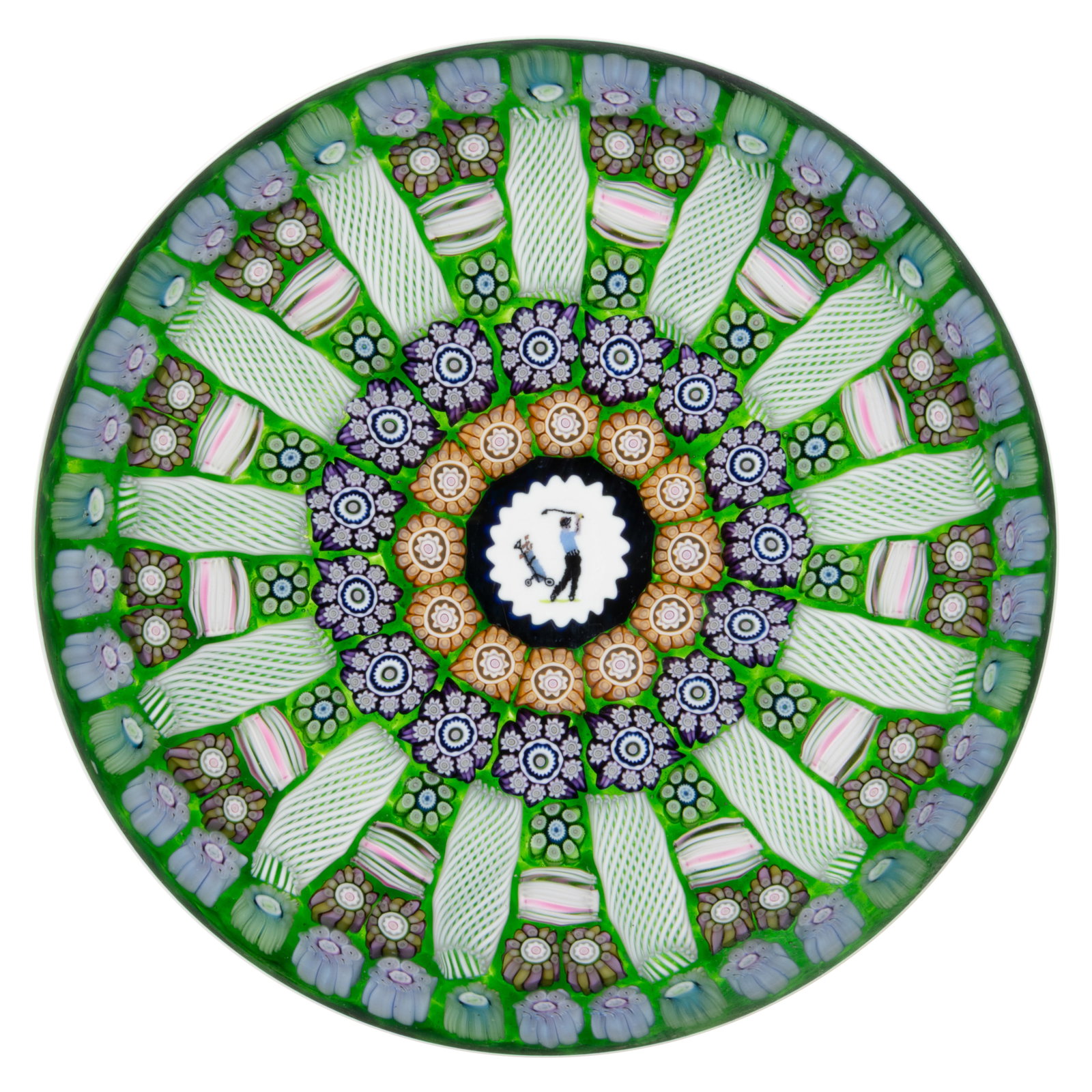 VINTAGE PERTHSHIRE GOLFER SILHOUETTE MILLEFIORI ART GLASS PAPERWEIGHT (1 of 2)