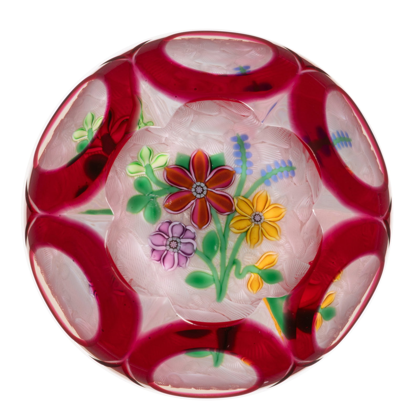 VINTAGE PERTHSHIRE FLORAL CUT OVERLAY LAMPWORK ART GLASS PAPERWEIGHT (1 of 1)