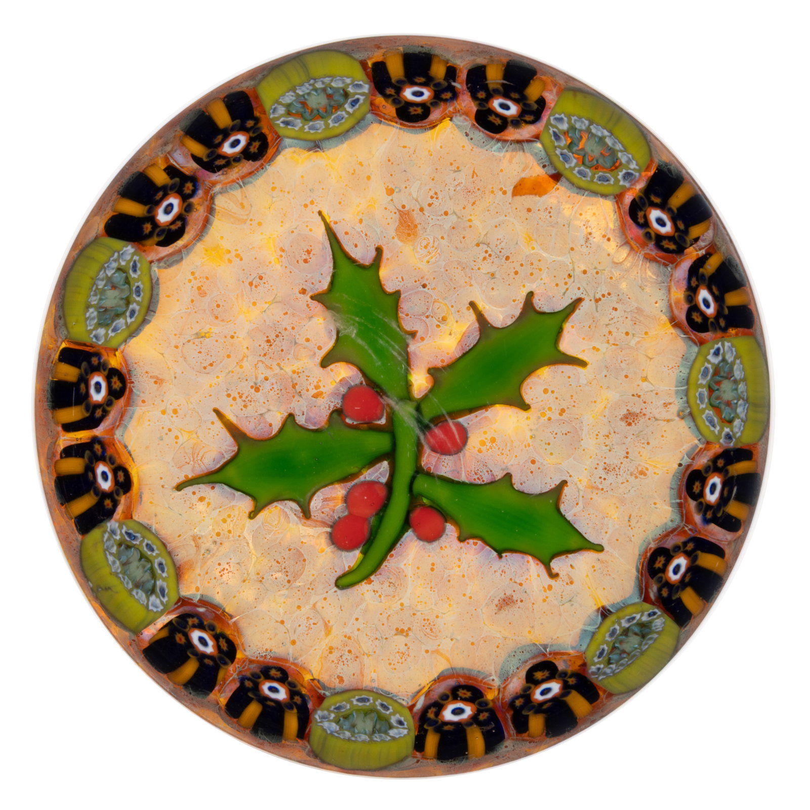 VINTAGE PERTHSHIRE PROTOTYPE HOLLY LAMPWORK ART GLASS PAPERWEIGHT (1 of 1)