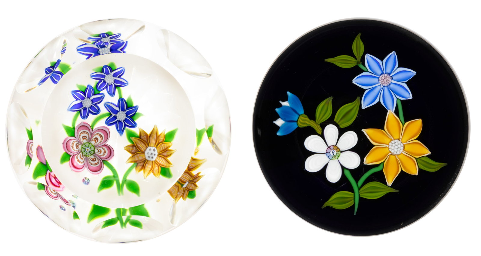 VINTAGE PERTHSHIRE FLORAL BOUQUET LAMPWORK STUDIO ART GLASS PAPERWEIGHTS, LOT OF TWO (1 of 4)