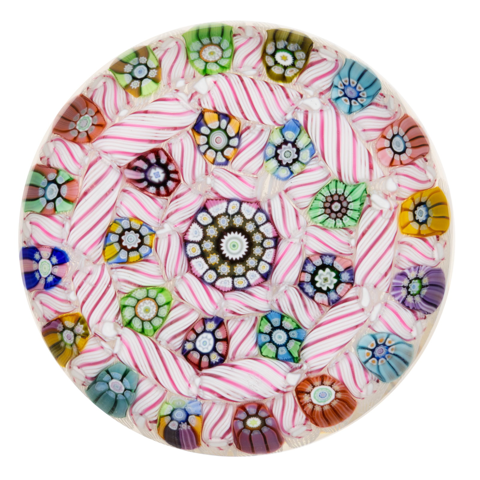 VINTAGE PERTHSHIRE CANDY CANE / RIBBON TWIST CONCENTRIC MILLEFIORI ART GLASS PAPERWEIGHT (1 of 2)