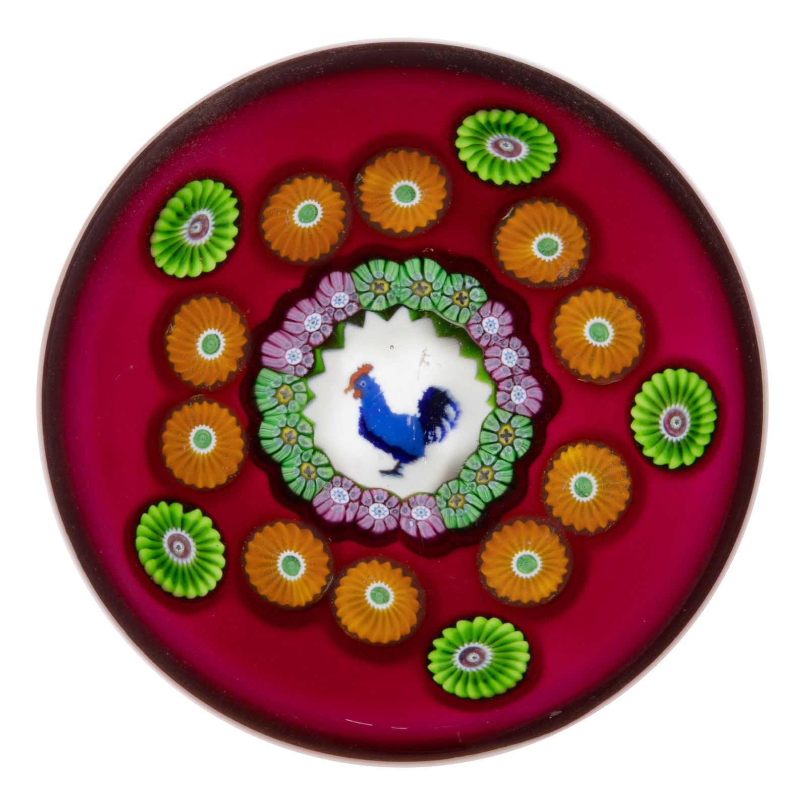 VINTAGE PERTHSHIRE ROOSTER SILHOUETTE MILLEFIORI CUSHION ART GLASS PAPERWEIGHT (1 of 2)