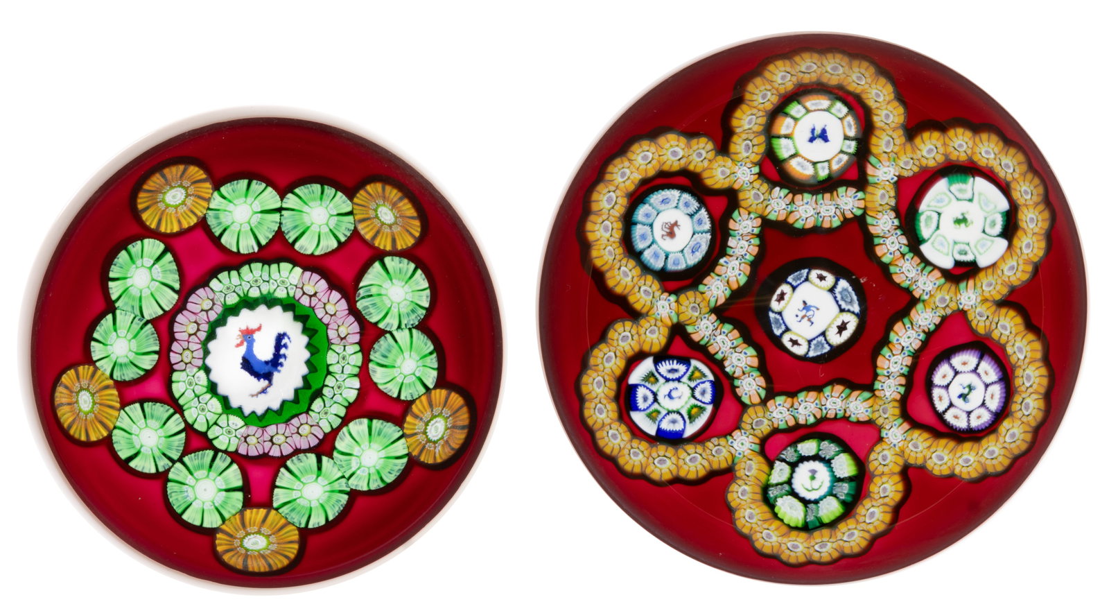 VINTAGE PERTHSHIRE SILHOUETTE MILLEFIORI ART GLASS PAPERWEIGHTS, LOT OF TWO (1 of 4)