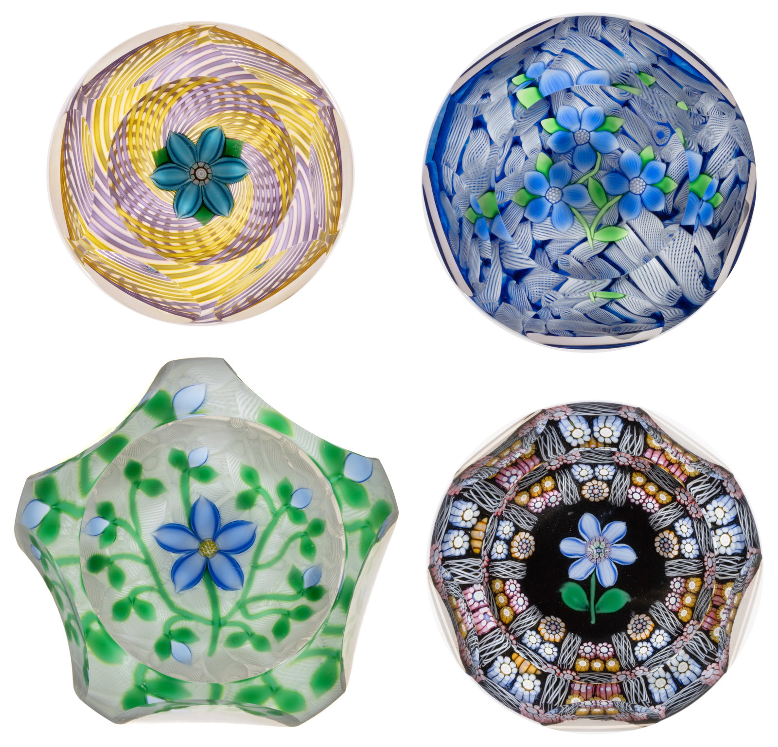 VINTAGE PERTHSHIRE FLORAL LAMPWORK ART GLASS PAPERWEIGHTS, LOT OF FOUR (1 of 5)