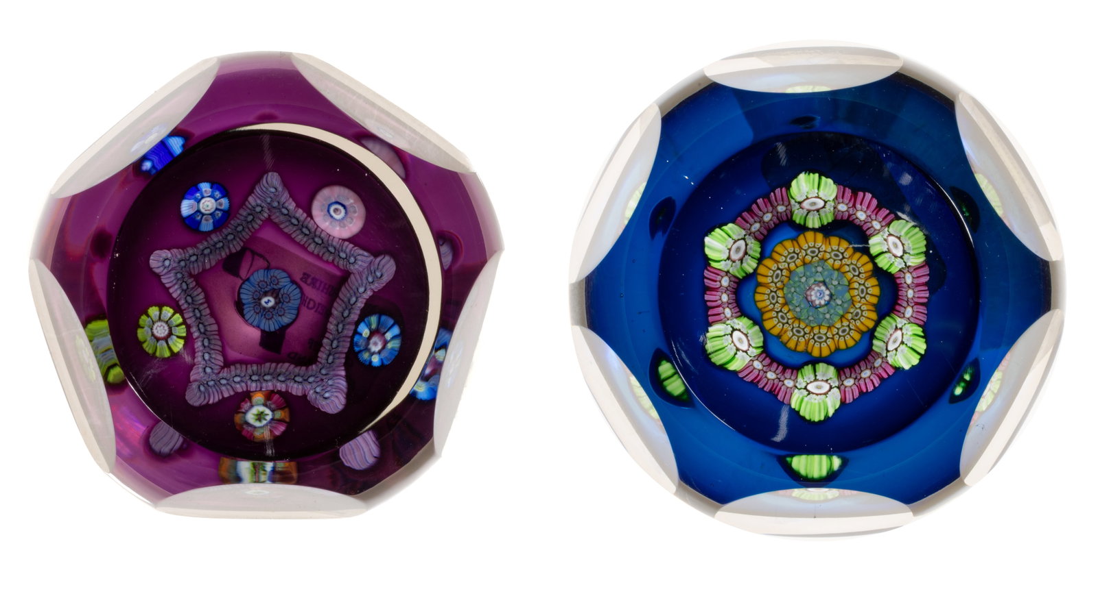 VINTAGE PERTHSHIRE MINIATURE MILLEFIORI ART GLASS PAPERWEIGHTS, LOT OF TWO (1 of 4)