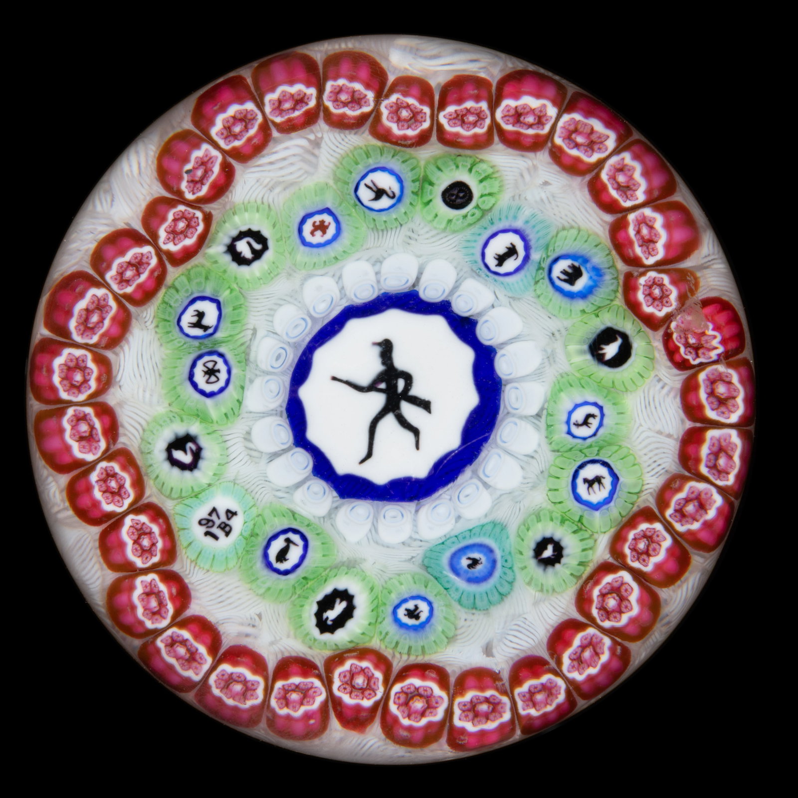 VINTAGE BACCARAT HUNTER GRIDEL SILHOUETTE AND MILLEFIORI ART GLASS PAPERWEIGHT (1 of 2)
