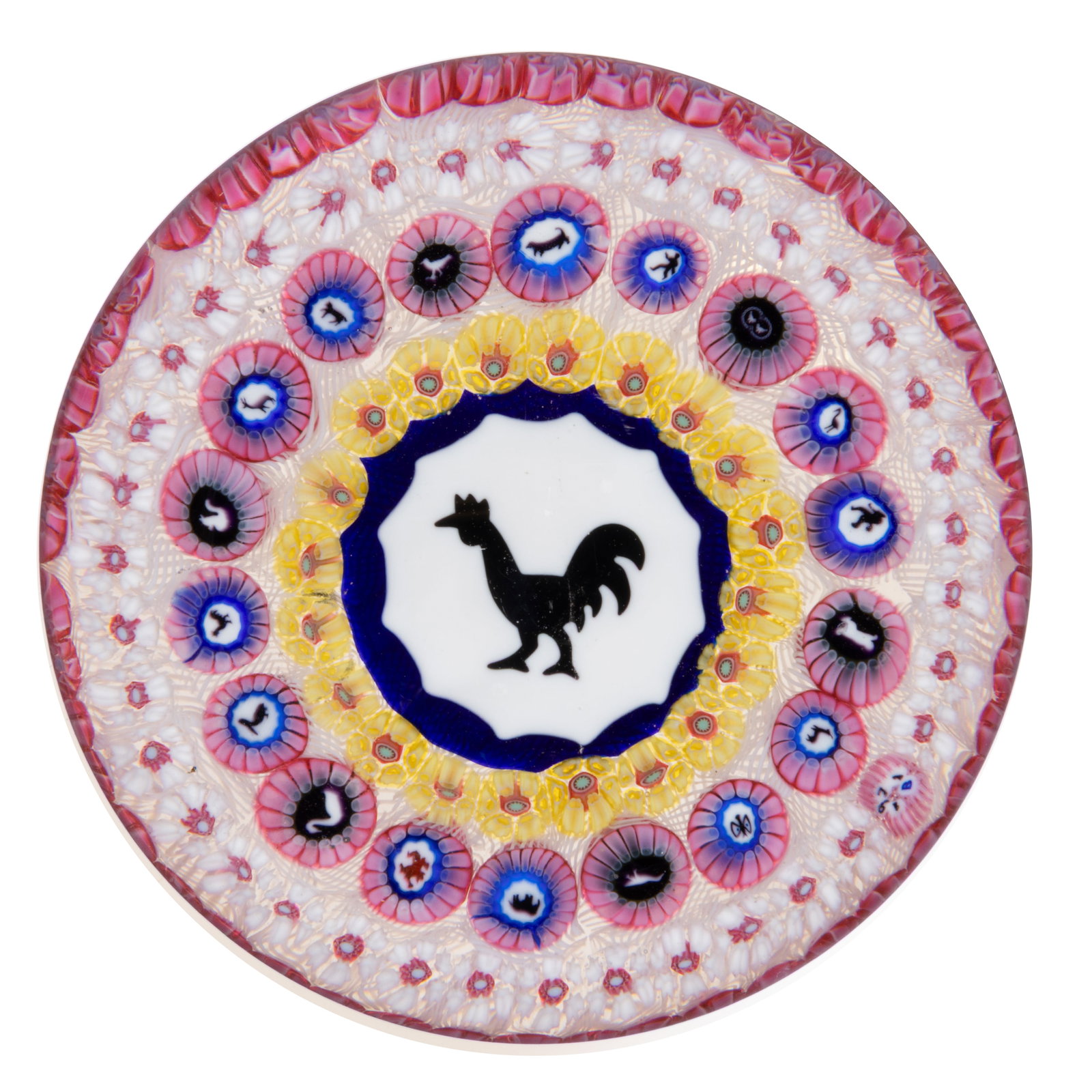 VINTAGE BACCARAT ROOSTER GRIDEL SILHOUETTE AND MILLEFIORI ART GLASS PAPERWEIGHT (1 of 1)