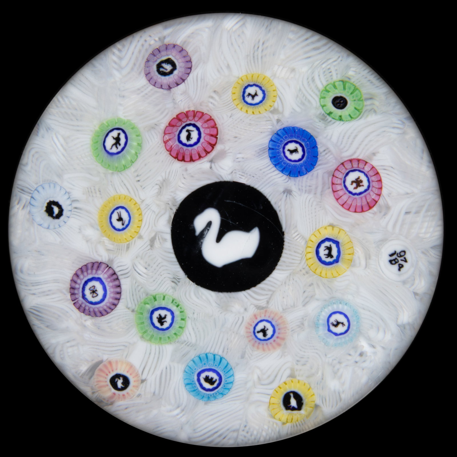 VINTAGE BACCARAT SWAN GRIDEL SILHOUETTE AND MILLEFIORI ART GLASS PAPERWEIGHT (1 of 1)