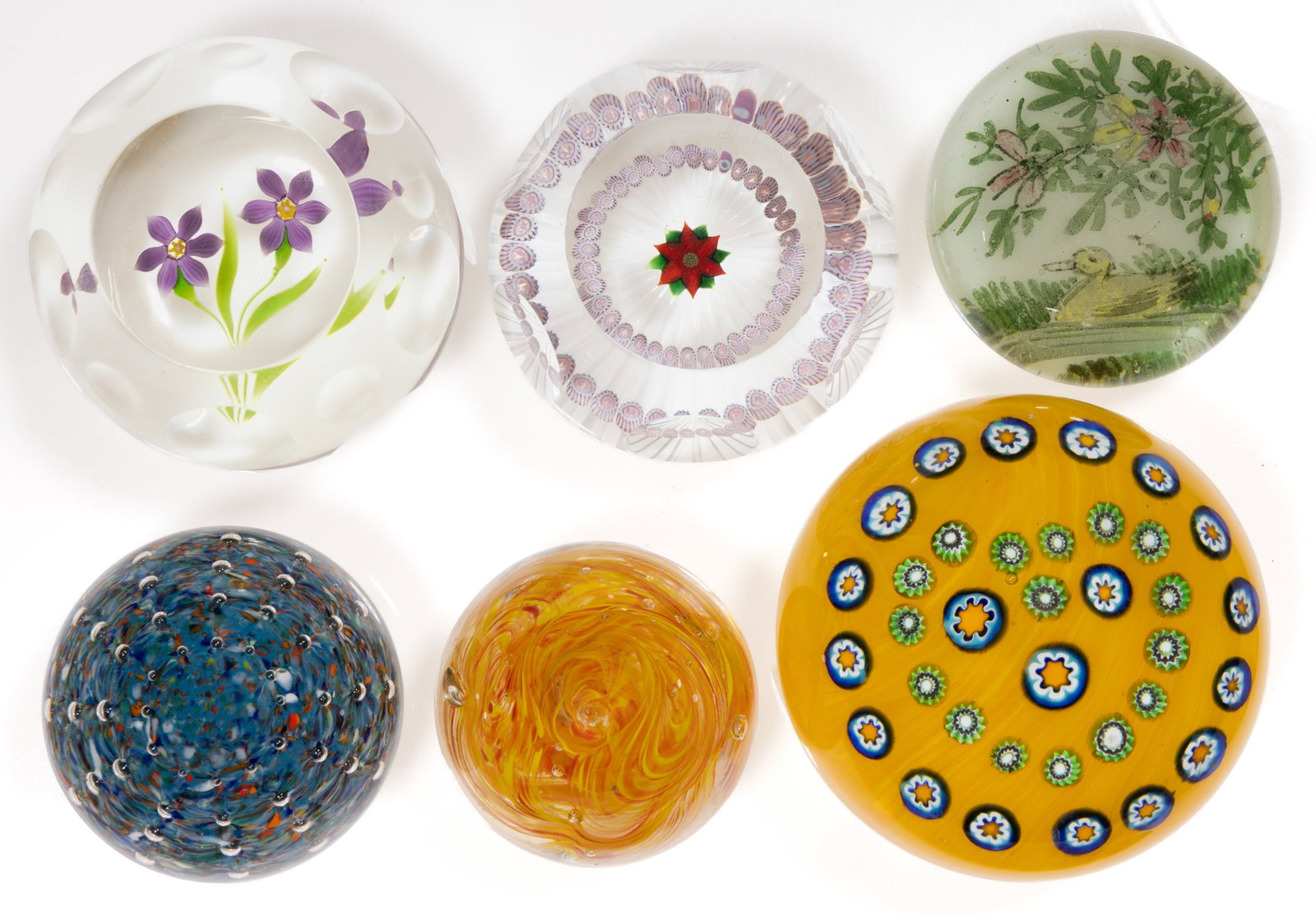 ASSORTED VINTAGE ART GLASS PAPERWEIGHTS, LOT OF SIX (1 of 1)