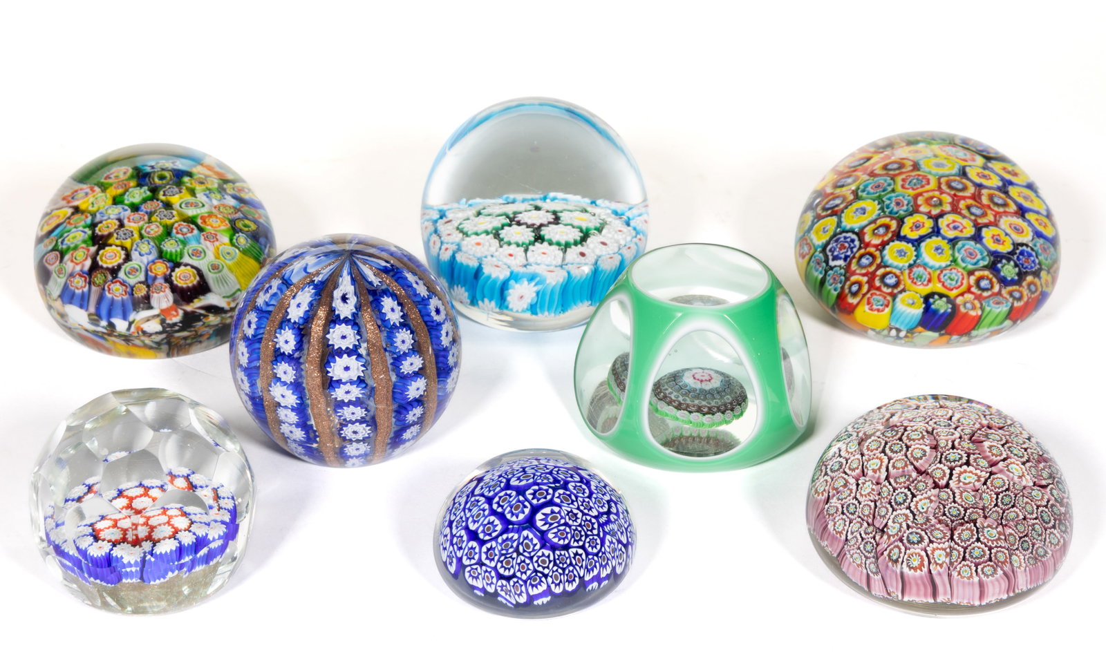 VINTAGE MURANO MILLEFIORI ART GLASS PAPERWEIGHTS, LOT OF EIGHT (1 of 1)