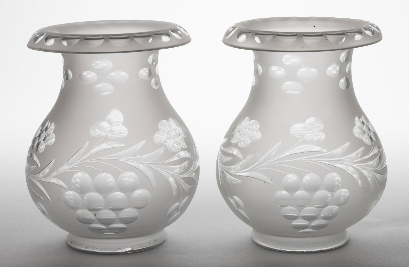 BLOWN CUT AND ENGRAVED ARGAND LAMP SHADES, PAIR (1 of 2)