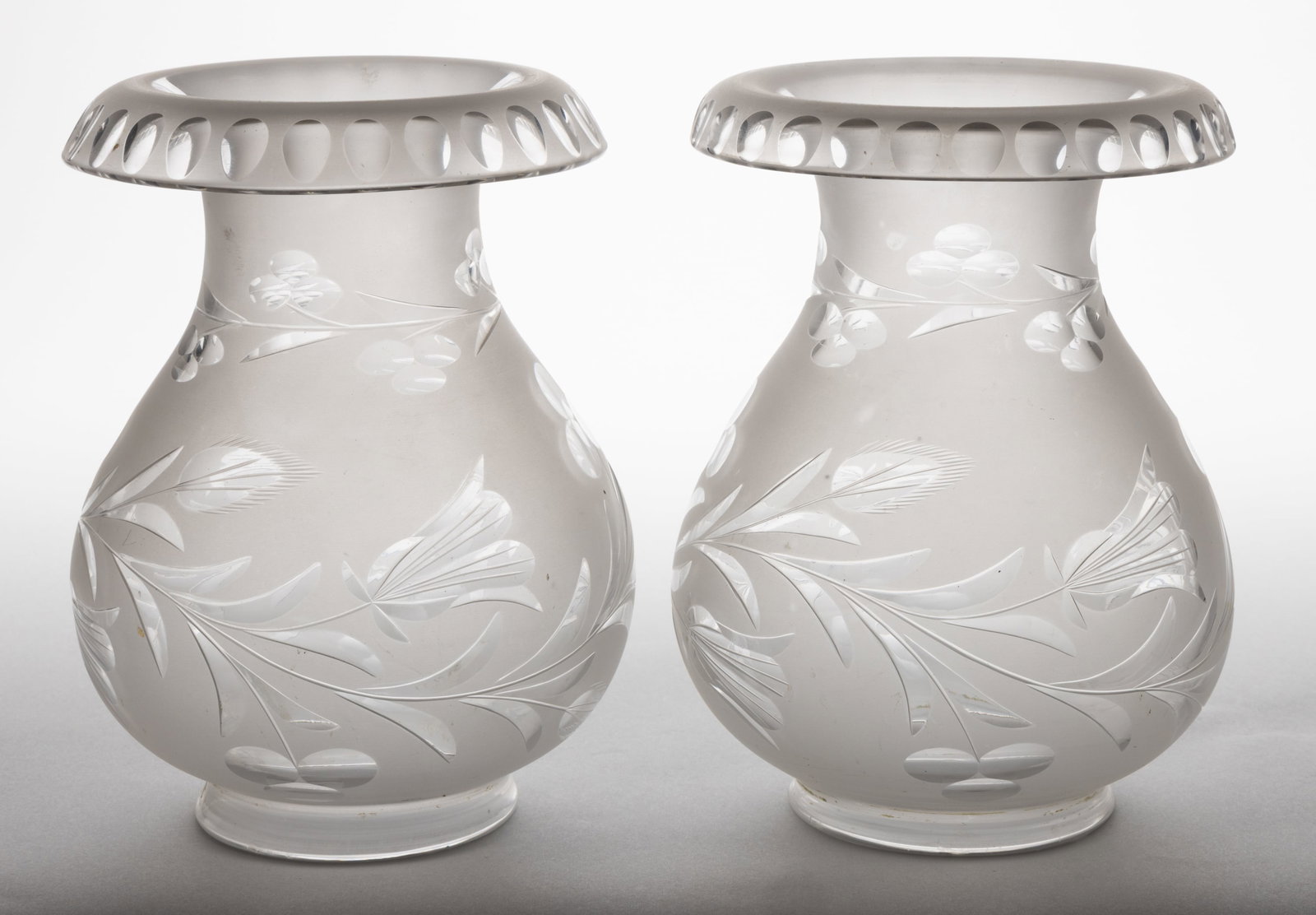 BLOWN CUT AND ENGRAVED ARGAND LAMP SHADES, PAIR (1 of 2)