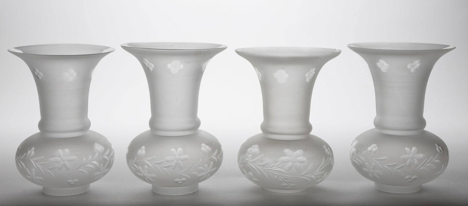 BLOWN CUT AND ENGRAVED ARGAND LAMP SHADES, SET OF FOUR (1 of 2)