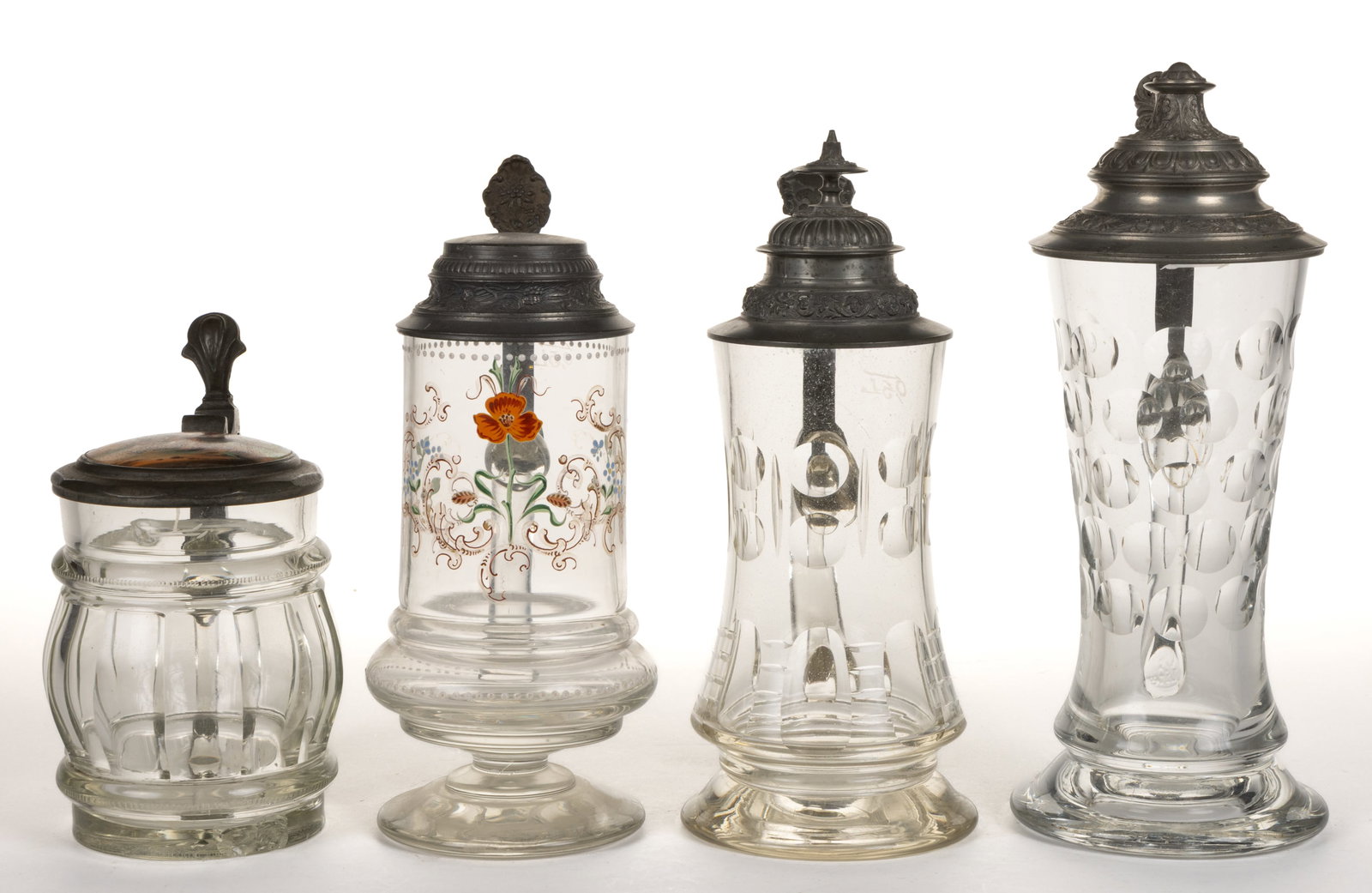 BOHEMIAN CUT / DECORATED GLASS STEINS, LOT OF FOUR (1 of 3)