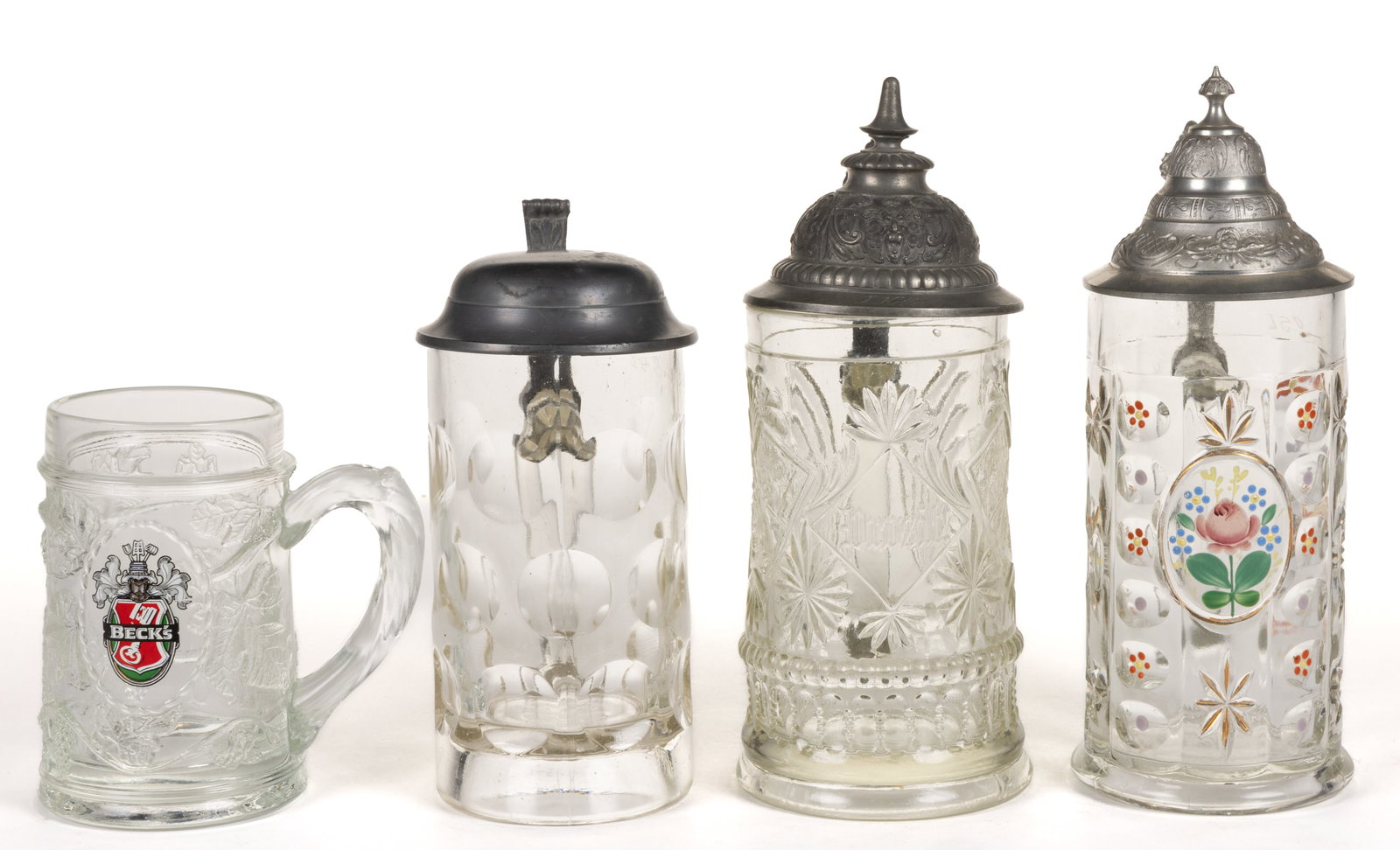 ASSORTED PRESSED GLASS STEINS, LOT OF THREE (1 of 2)
