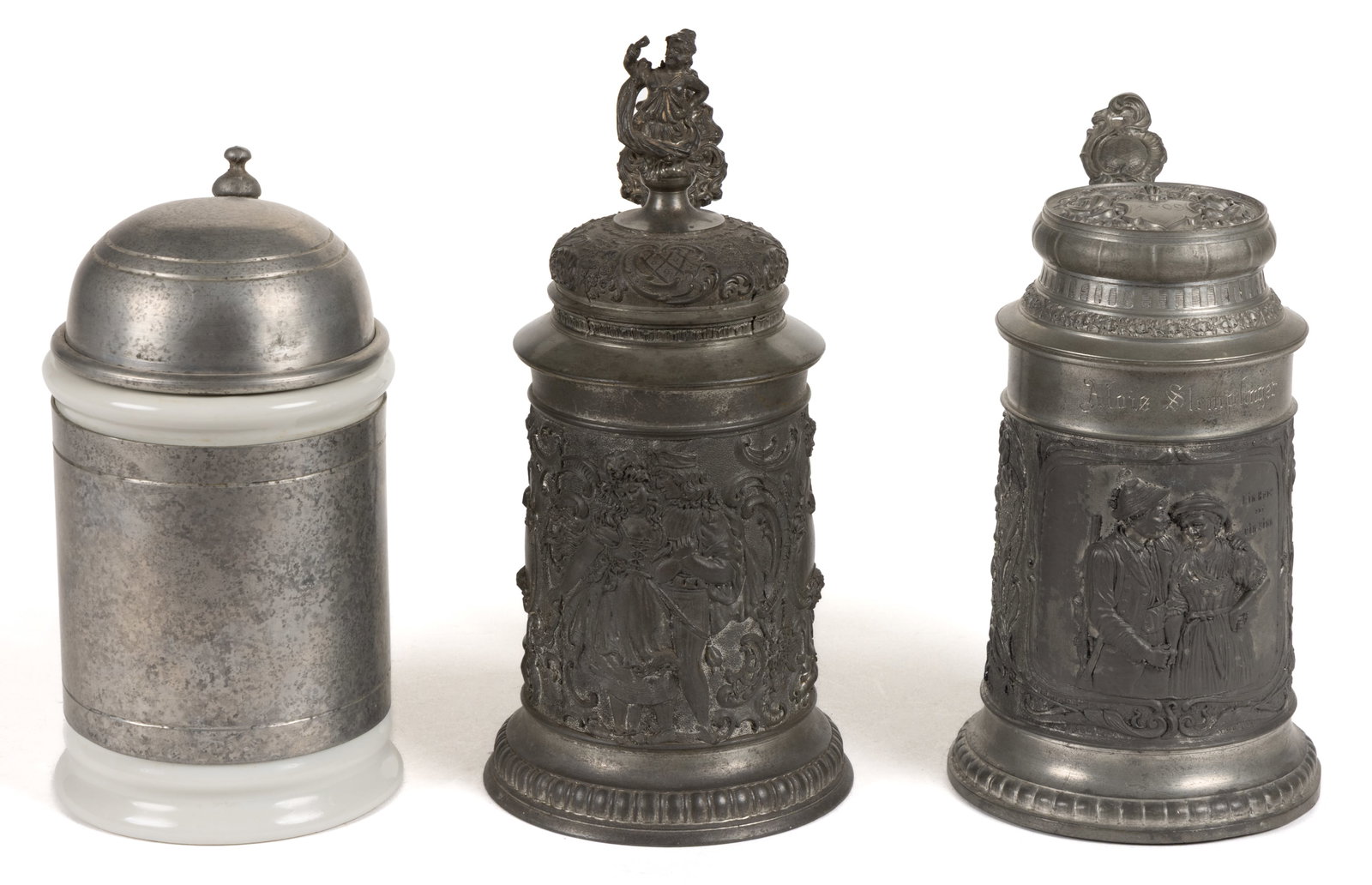 ASSORTED PEWTER STEINS, LOT OF THREE (1 of 4)