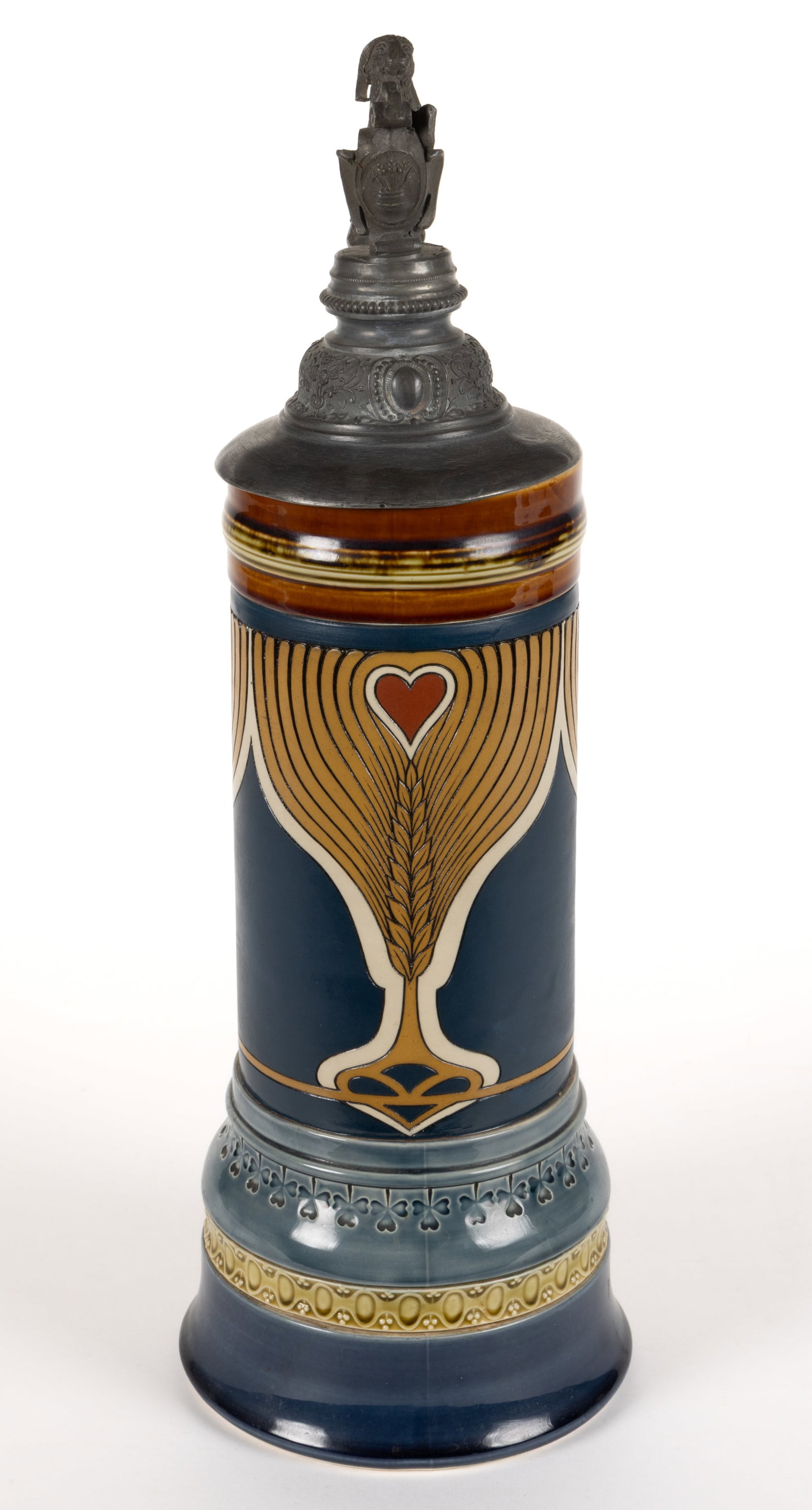 GERMAN METTLACH ART NOUVEAU-STYLE CERAMIC LARGE STEIN (1 of 4)