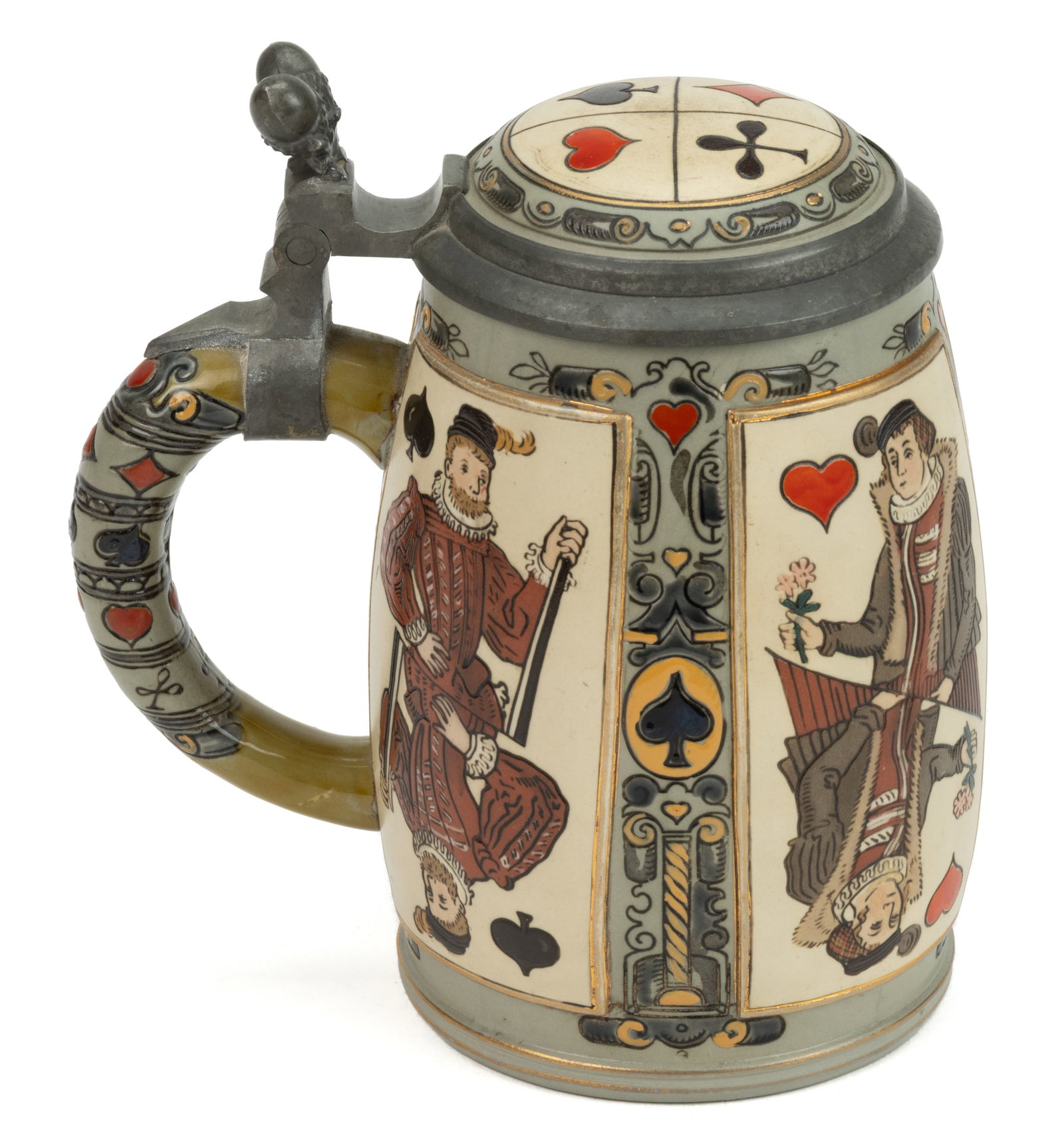 GERMAN METTLACH CARD MOTIF CERAMIC STEIN (1 of 4)