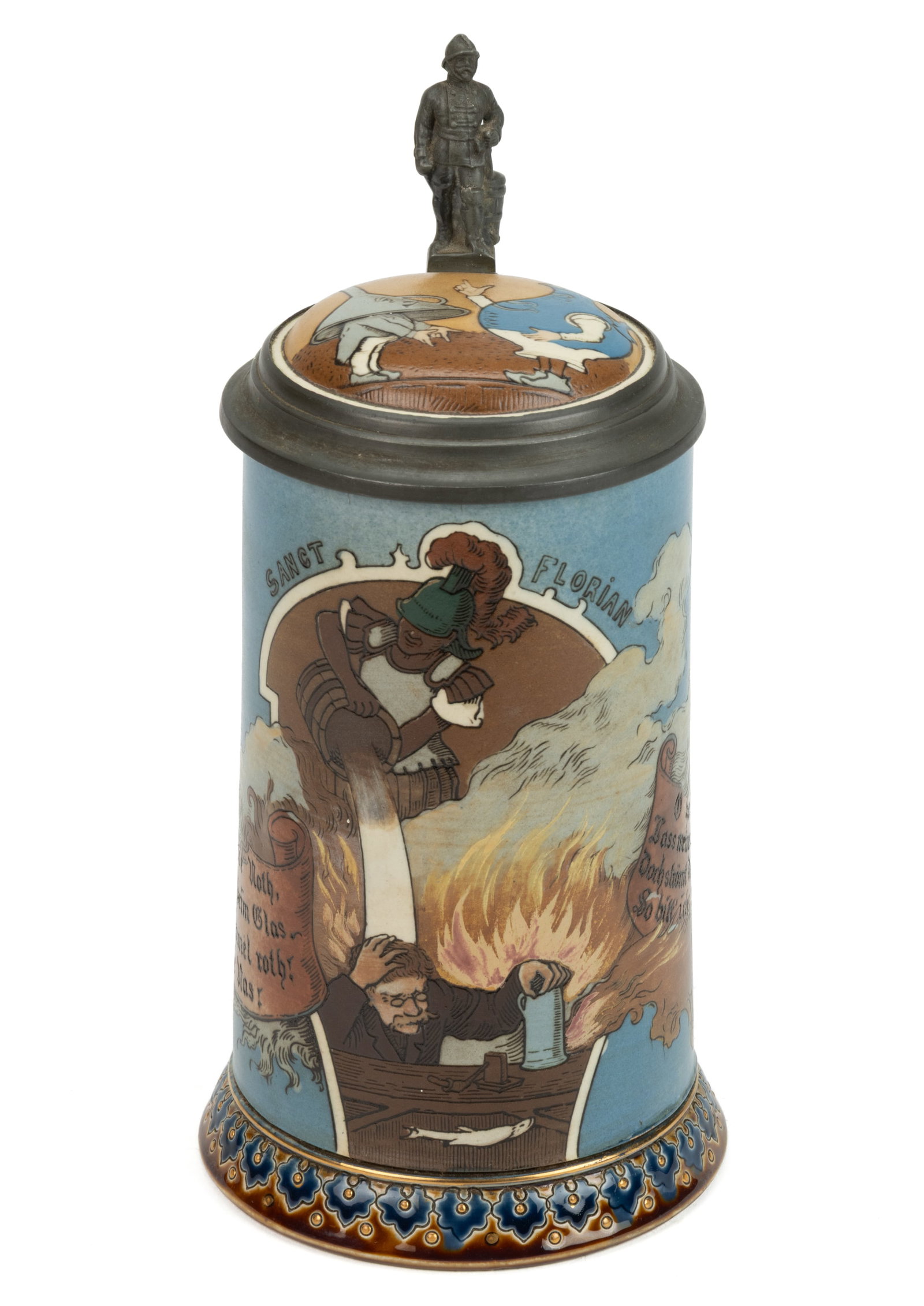 GERMAN METTLACH ST. FLORIAN DRINKER'S FIRE CERAMIC STEIN (1 of 4)