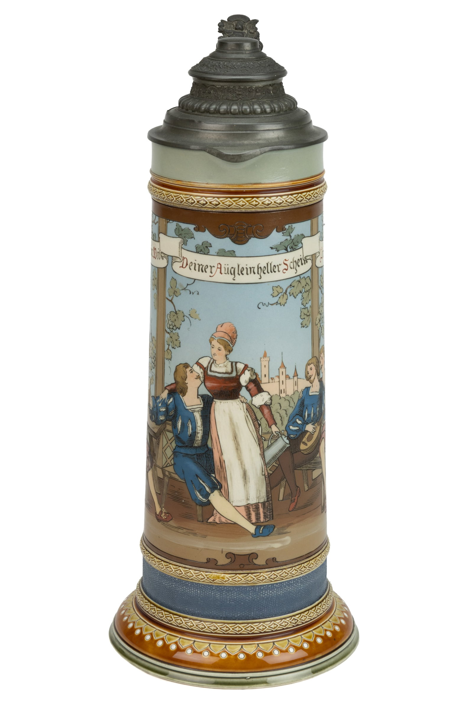 GERMAN METTLACH TAVERN SCENE LARGE CERAMIC STEIN (1 of 4)