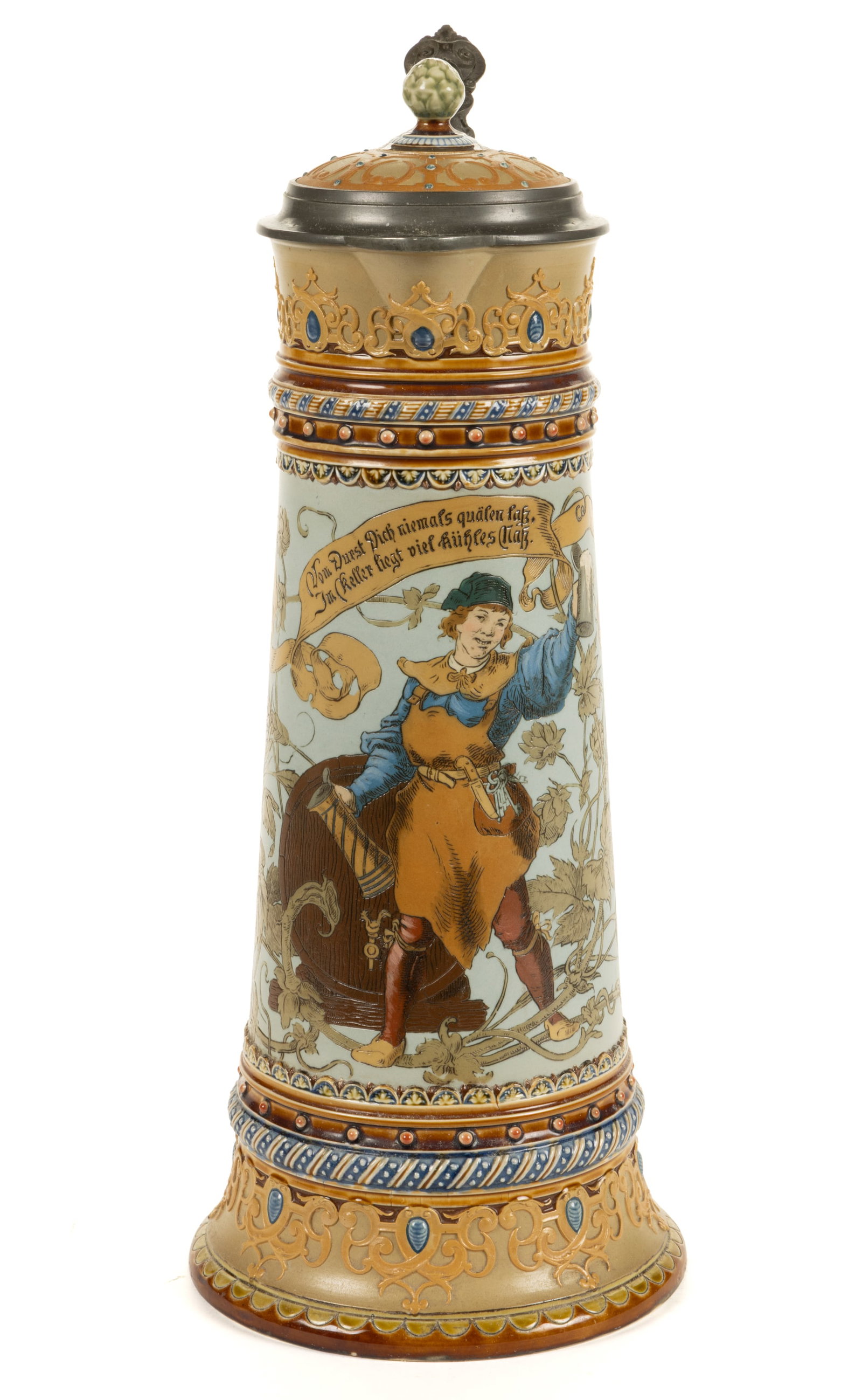 GERMAN METTLACH WINE MOTIF LARGE STONEWARE STEIN (1 of 4)