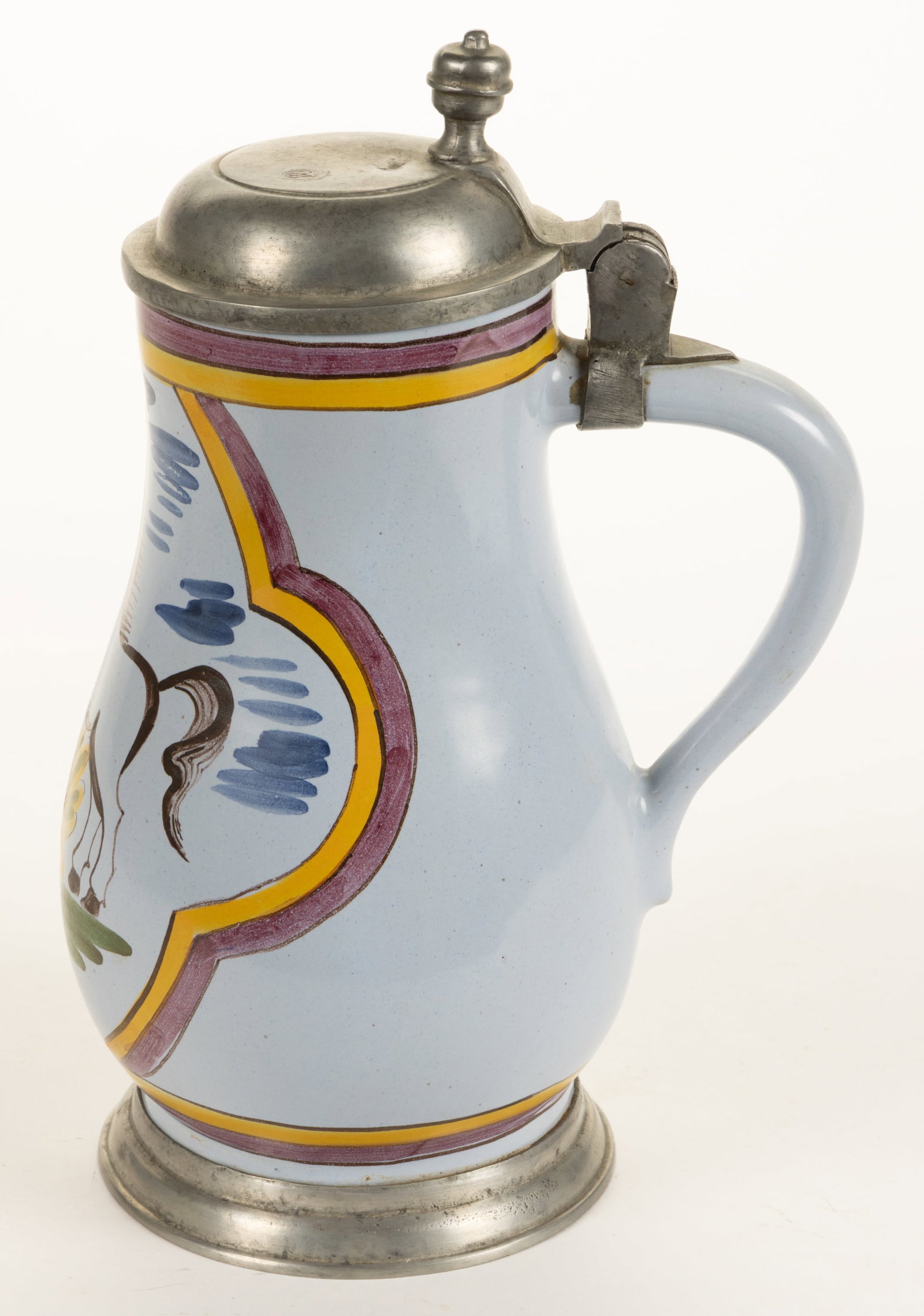 GERMAN FAIENCE TIN-GLAZED EARTHENWARE STEIN - 2