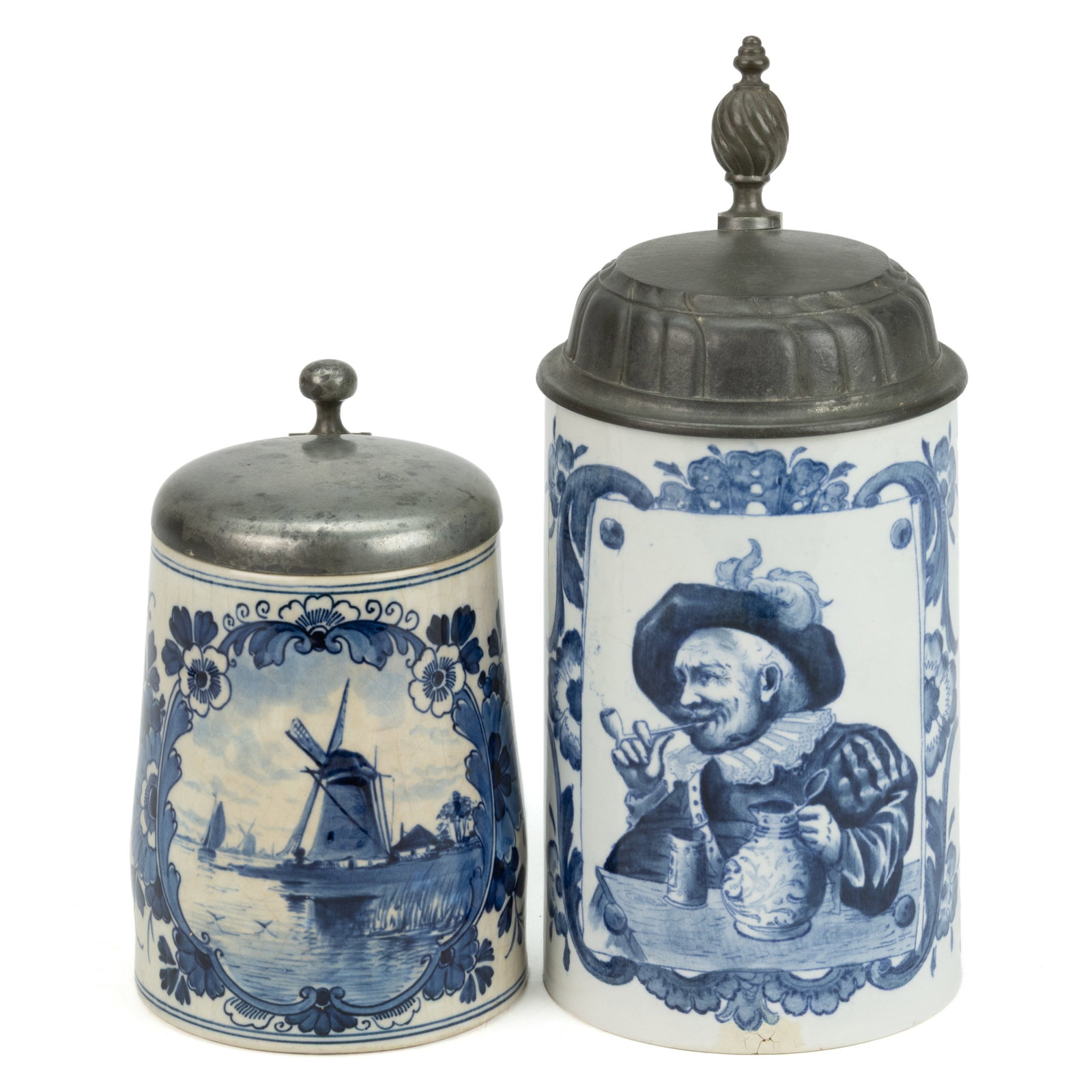 GERMAN METTLACH AND OTHER DELFT-STYLE CERAMIC STEINS, LOT OF TWO (1 of 4)