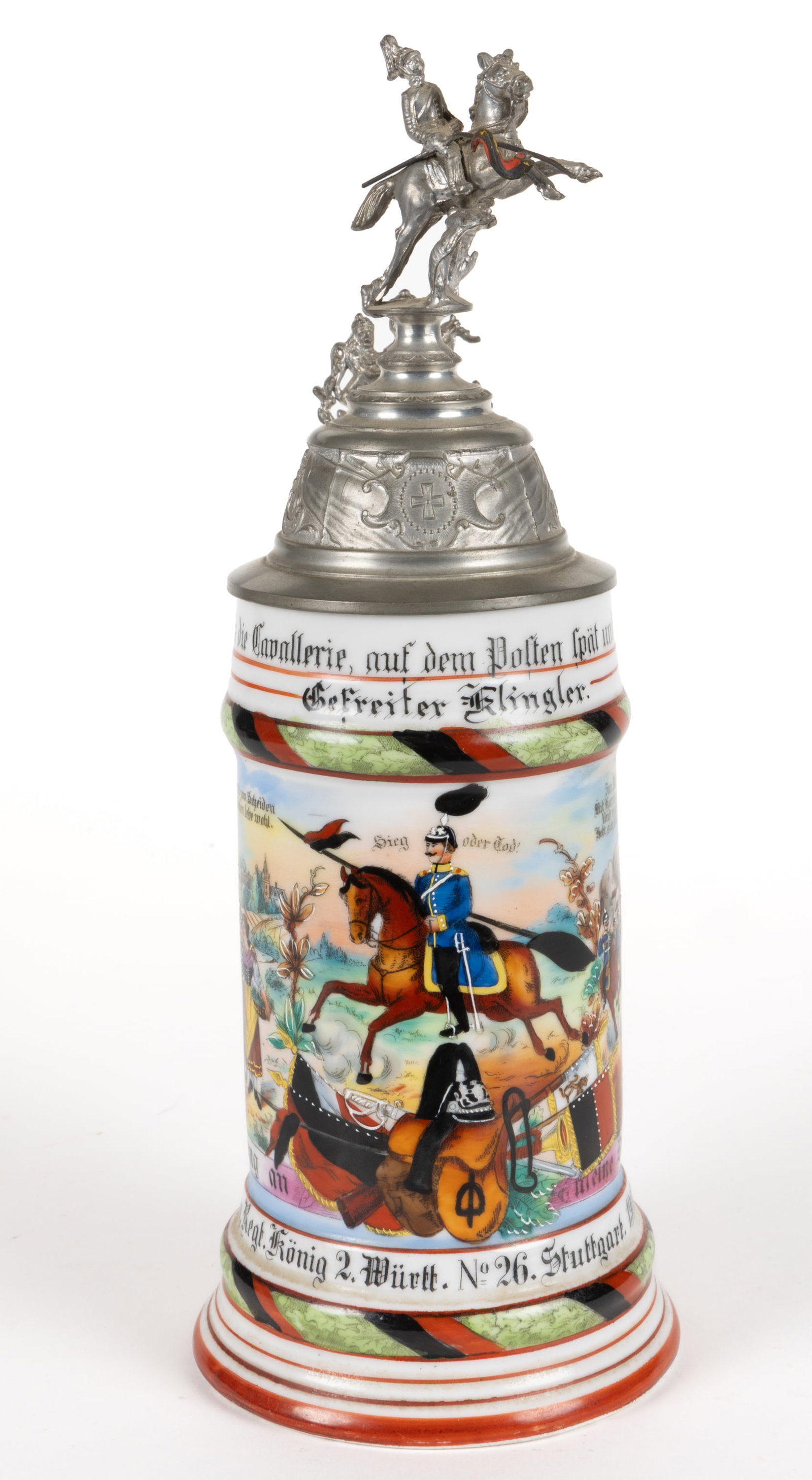 GERMAN PORCELAIN REGIMENTAL CAVALRY LITHOPHANE STEIN (1 of 3)